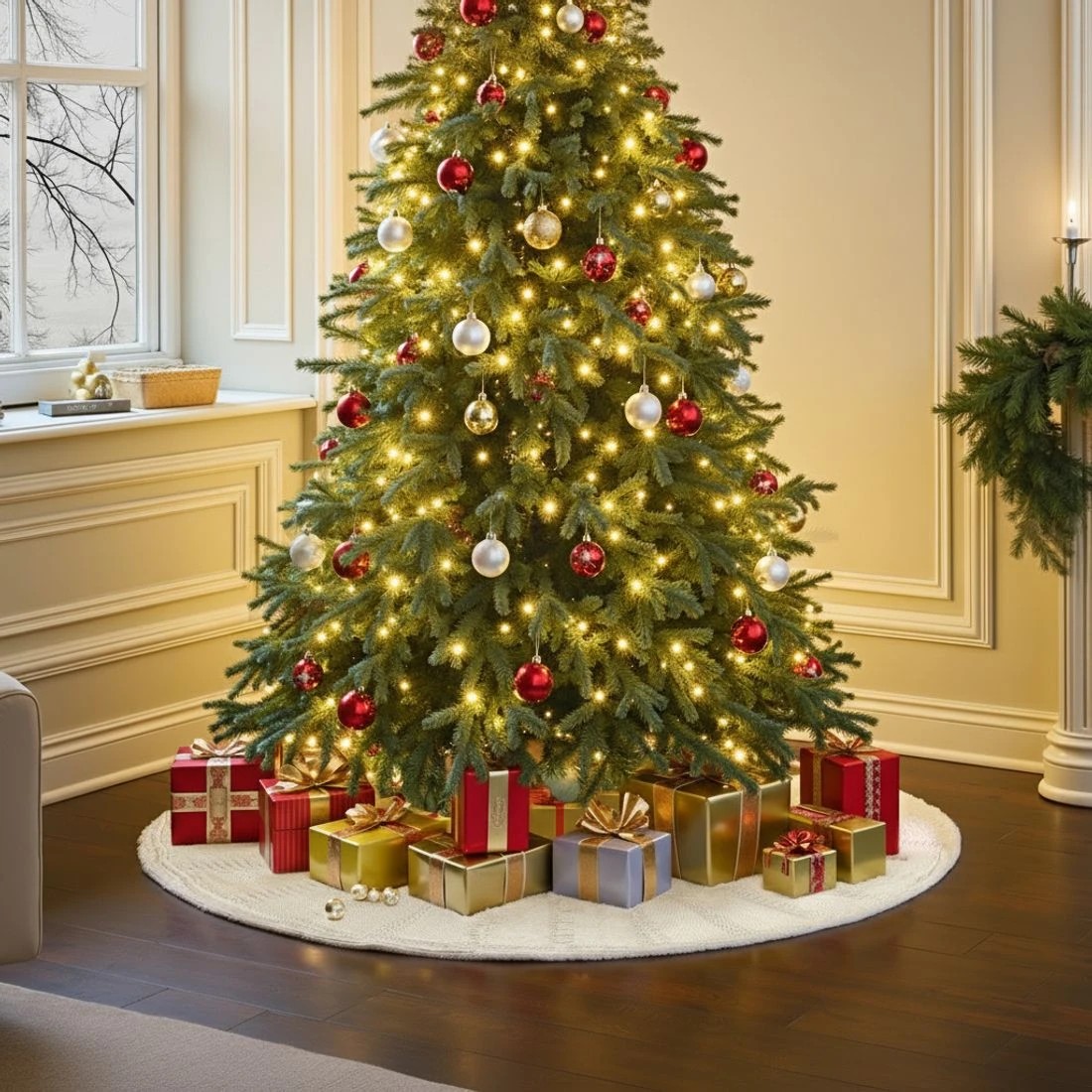 4 Jingle Jollys Christmas Tree Skirt 90cm Knitted Fabric Xmas Ornament Decor - Natural, 4 of 7
