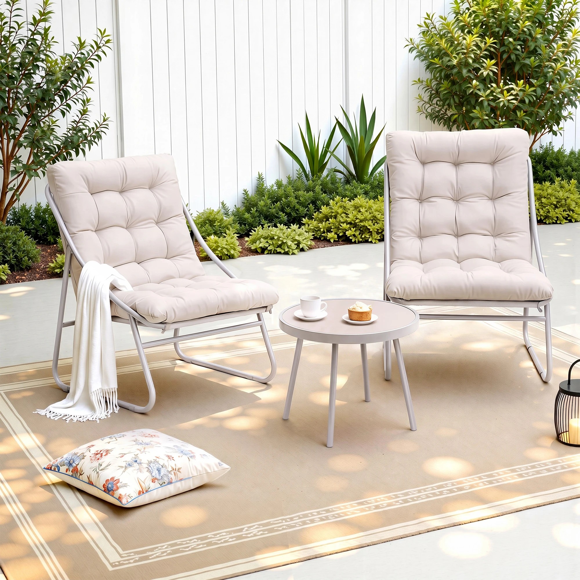 5 Gardeon 3PC Outdoor Bistro Set Patio Furniture Table and Chairs Steel Dining Chair - Beige, 5 of 7