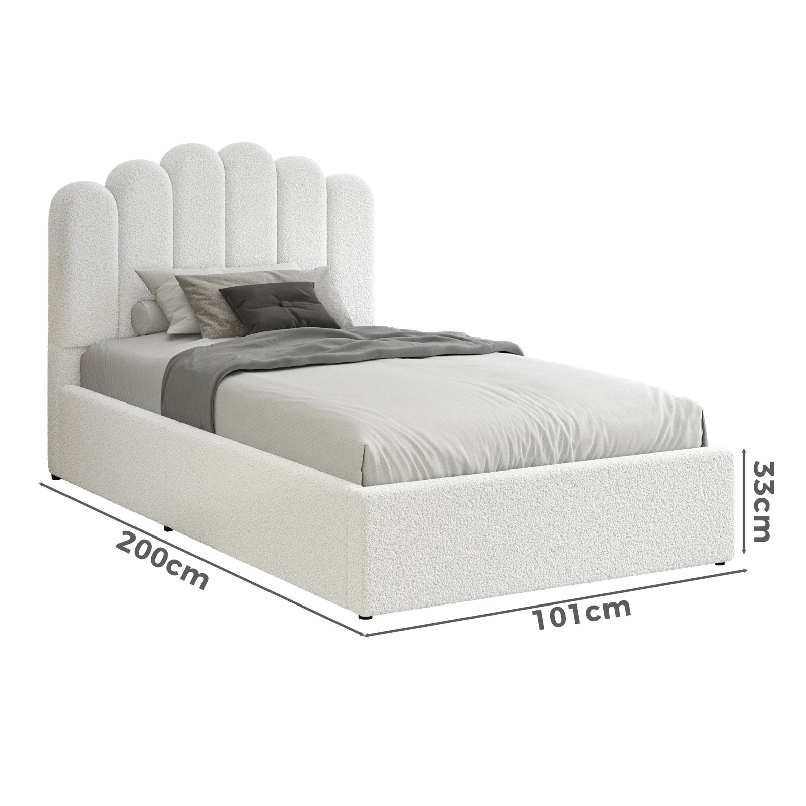 7 Alfordson Bed Frame Single Size Gas Lift Storage Base Wooden Boucle Milton - White, 7 of 10