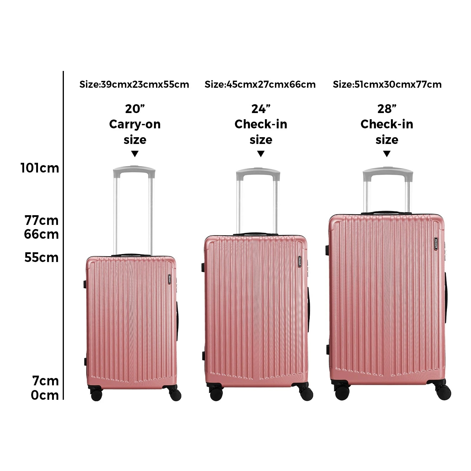 2 Mazam 3PCS Luggage Suitcase Trolley Set TSA Lock Hard Case - Pink, 2 of 9