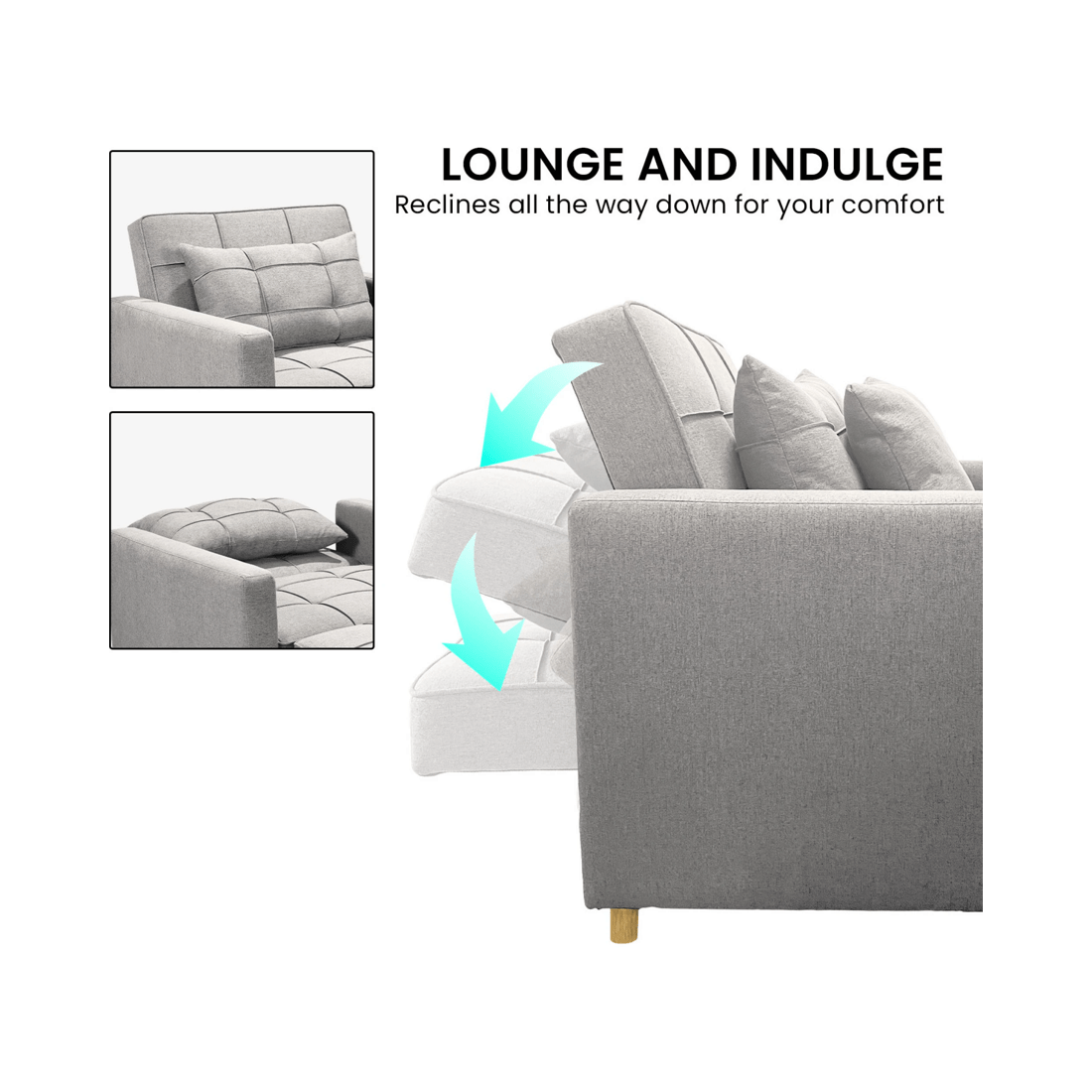 10 Suri 3-in-1 Convertible Sofa Chair Bed Lounger By Sarantino Light Grey, 10 of 10