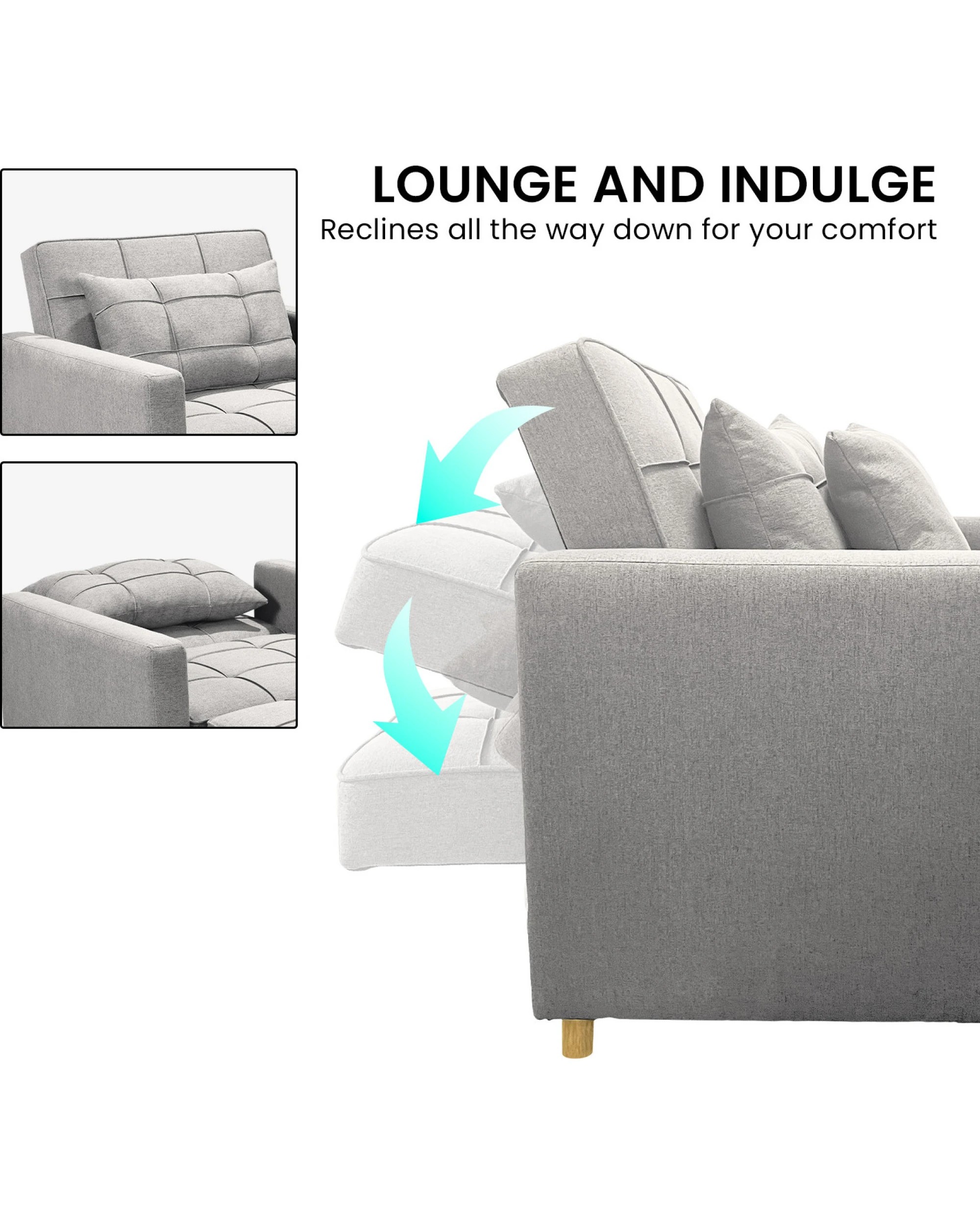 10 Suri 3-in-1 Convertible Sofa Chair Bed Lounger By Sarantino Light Grey, 10 of 10