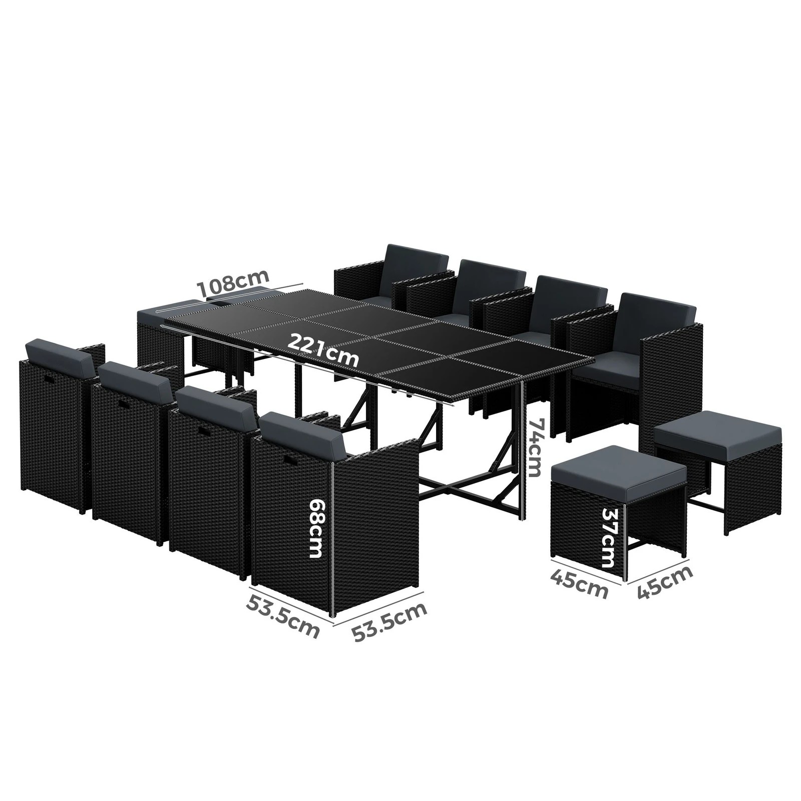 6 Alfordson Outdoor Dining Set 13 PCS Table Chairs Patio Lounge Wicker Furniture - Black, 6 of 10