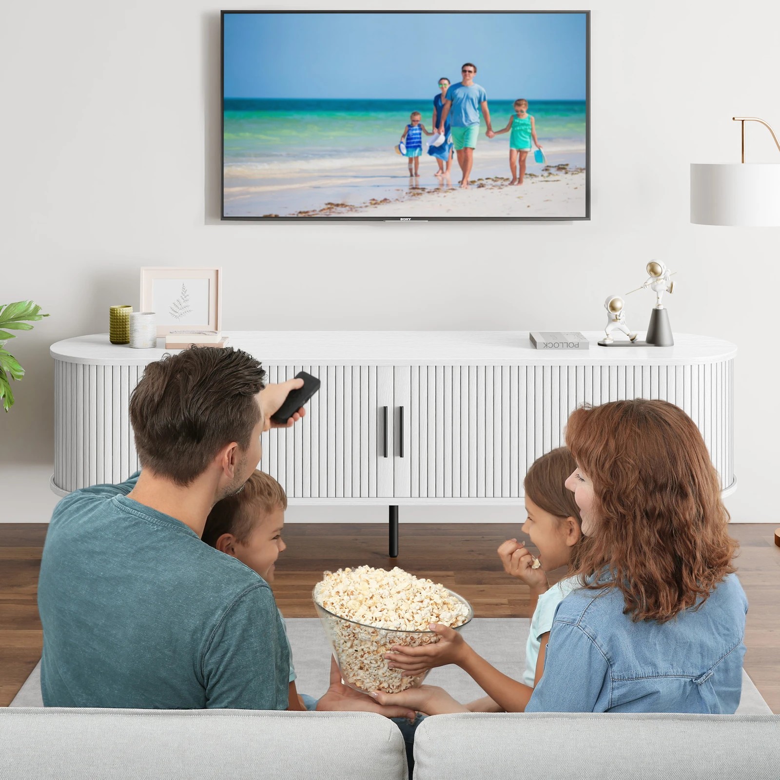 7 Alfordson Entertainment Unit TV Cabinet Stand 160cm Tambour Sliding Doors - White, 7 of 10