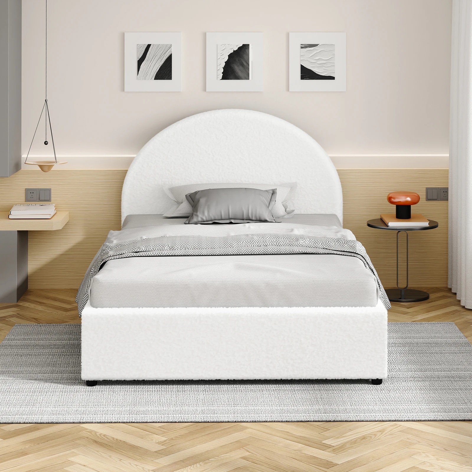 3 Alfordson Bed Frame King Single Gas Lift Base With Storage Boucle Howell - White, 3 of 10