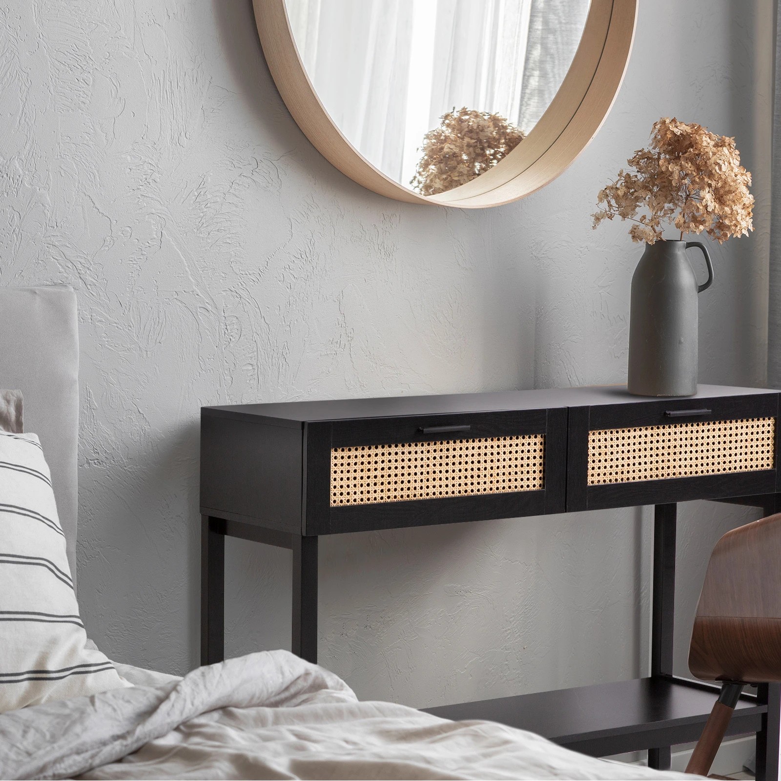 5 Casa Decor Tulum Rattan Console Table Entry Table Storage Hallway Wood - Black - Black, 5 of 8