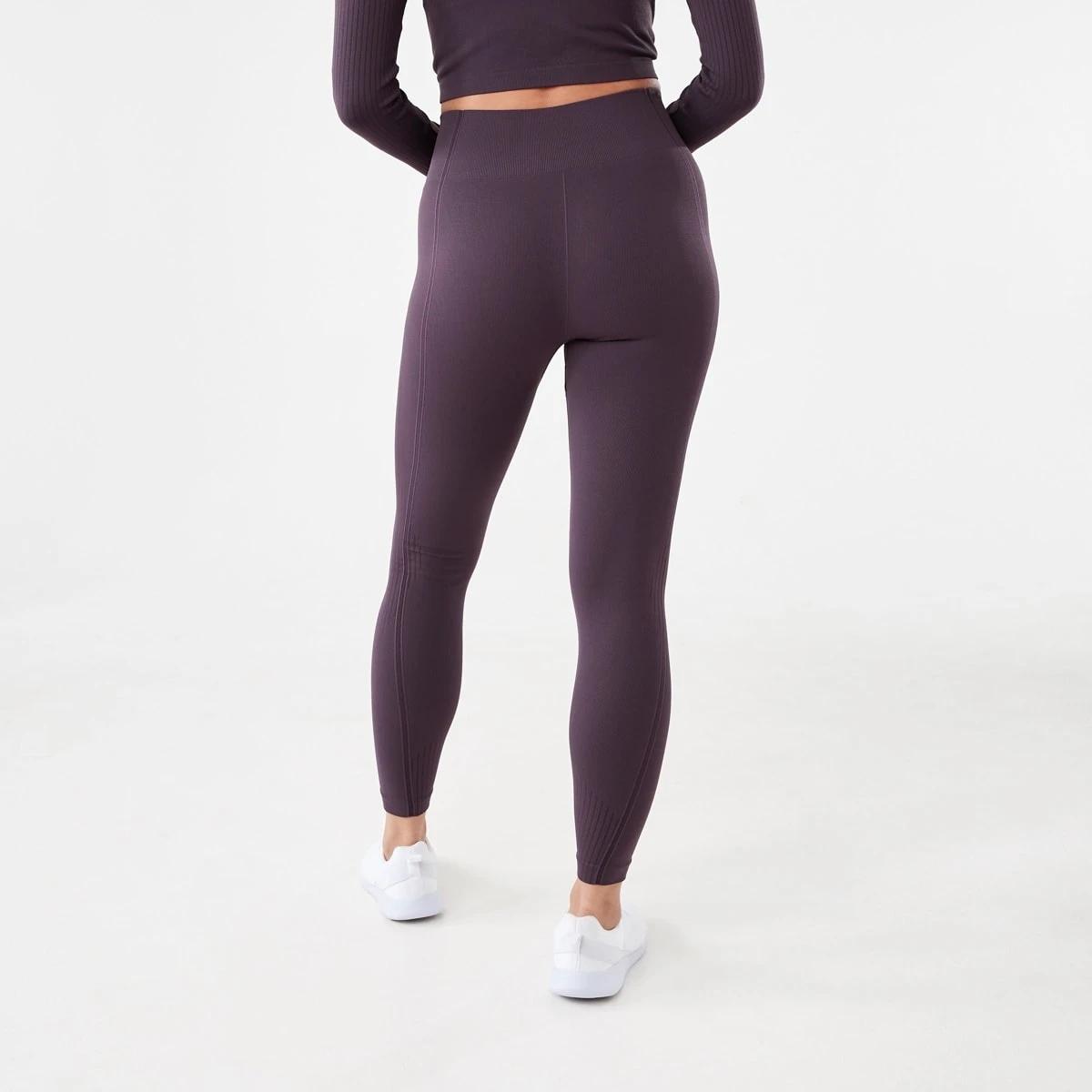 3 Active Womens Seamfree Ribbed Panel Leggings Pur Raisin, 3 of 5