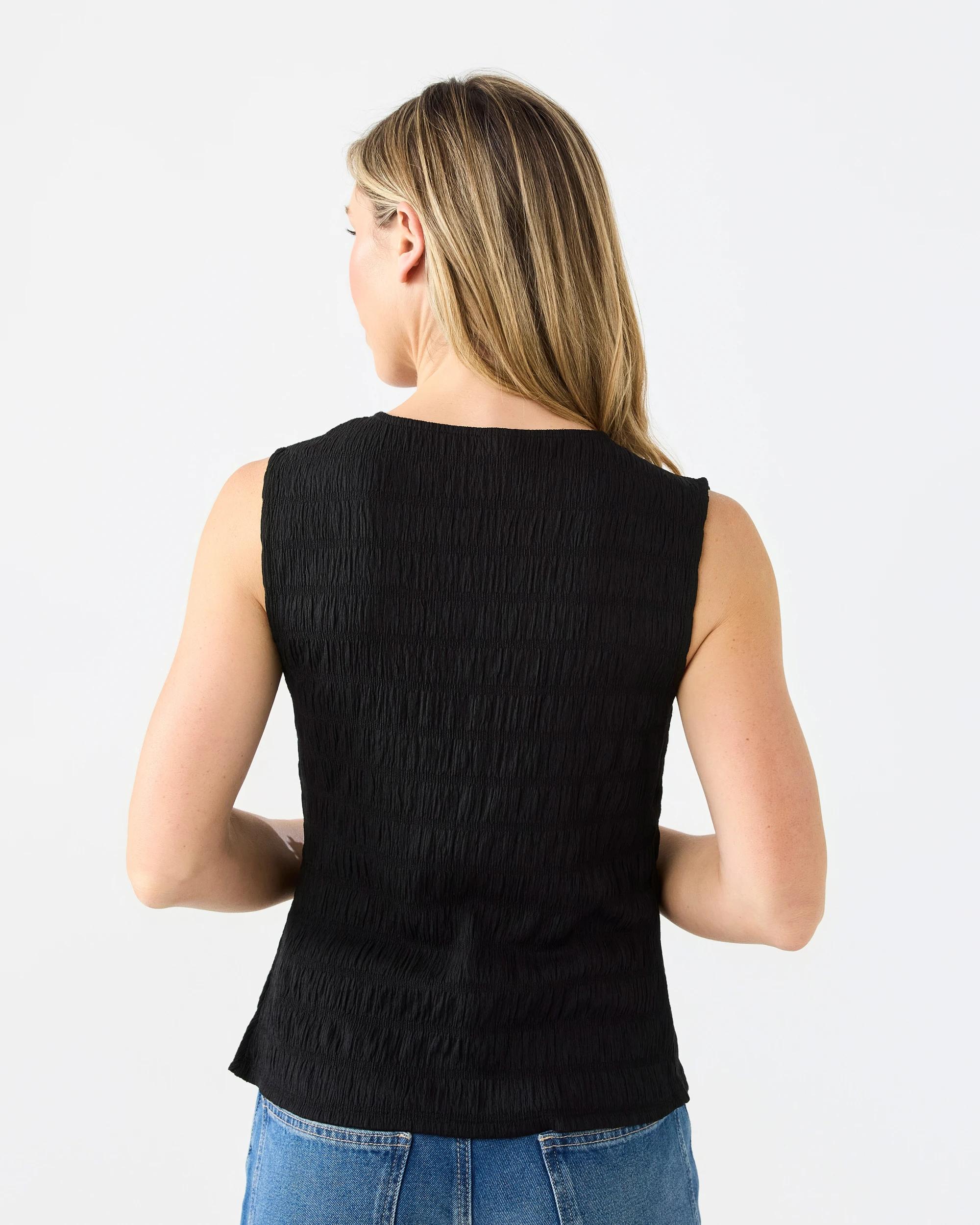 3 Sleeveless Pleat Detail Top Black, 3 of 7