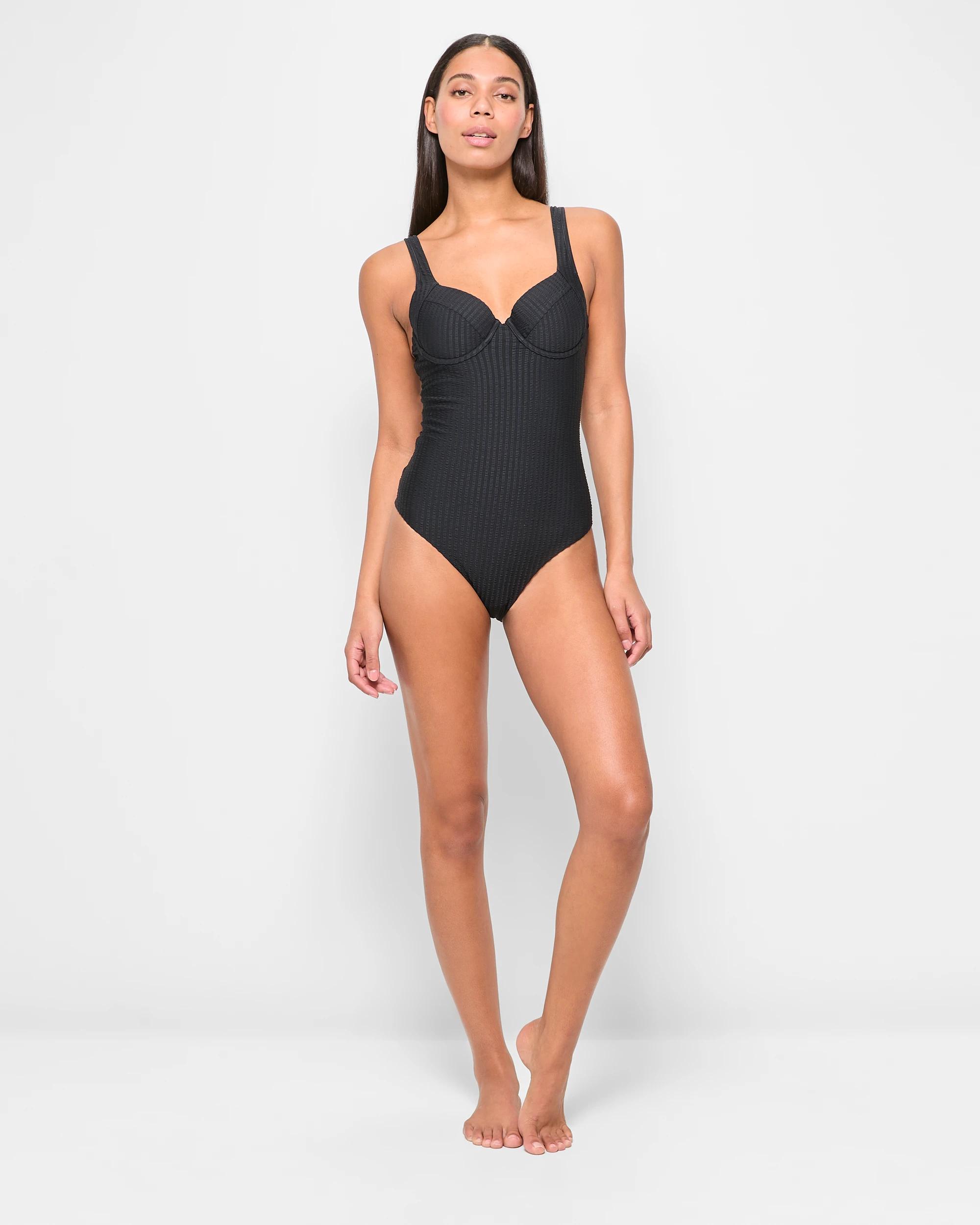 2 Target Resort Seersucker Underwire One Piece Bathers - Shape Your Body BLACK, 2 of 5