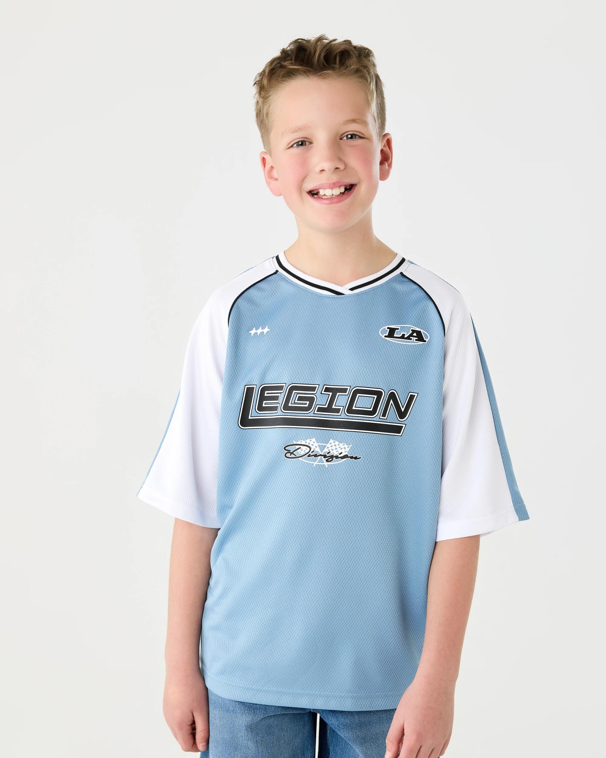 1 Short Sleeve Oversized Mesh T-shirt Faded Blue, 1 of 8