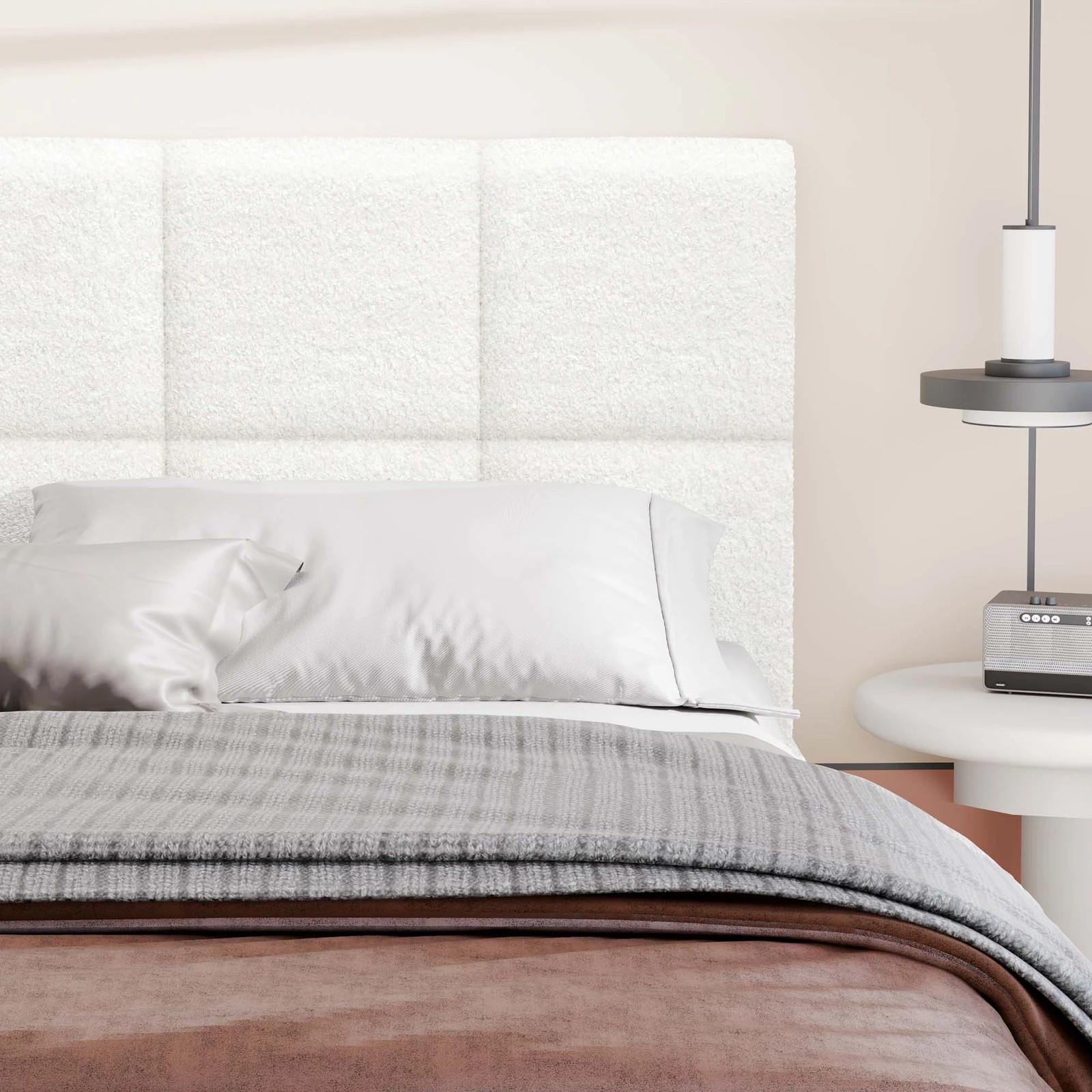 3 Alfordson Bed Frame King Single Wooden Slats Platform Boucle Paula - White, 3 of 9