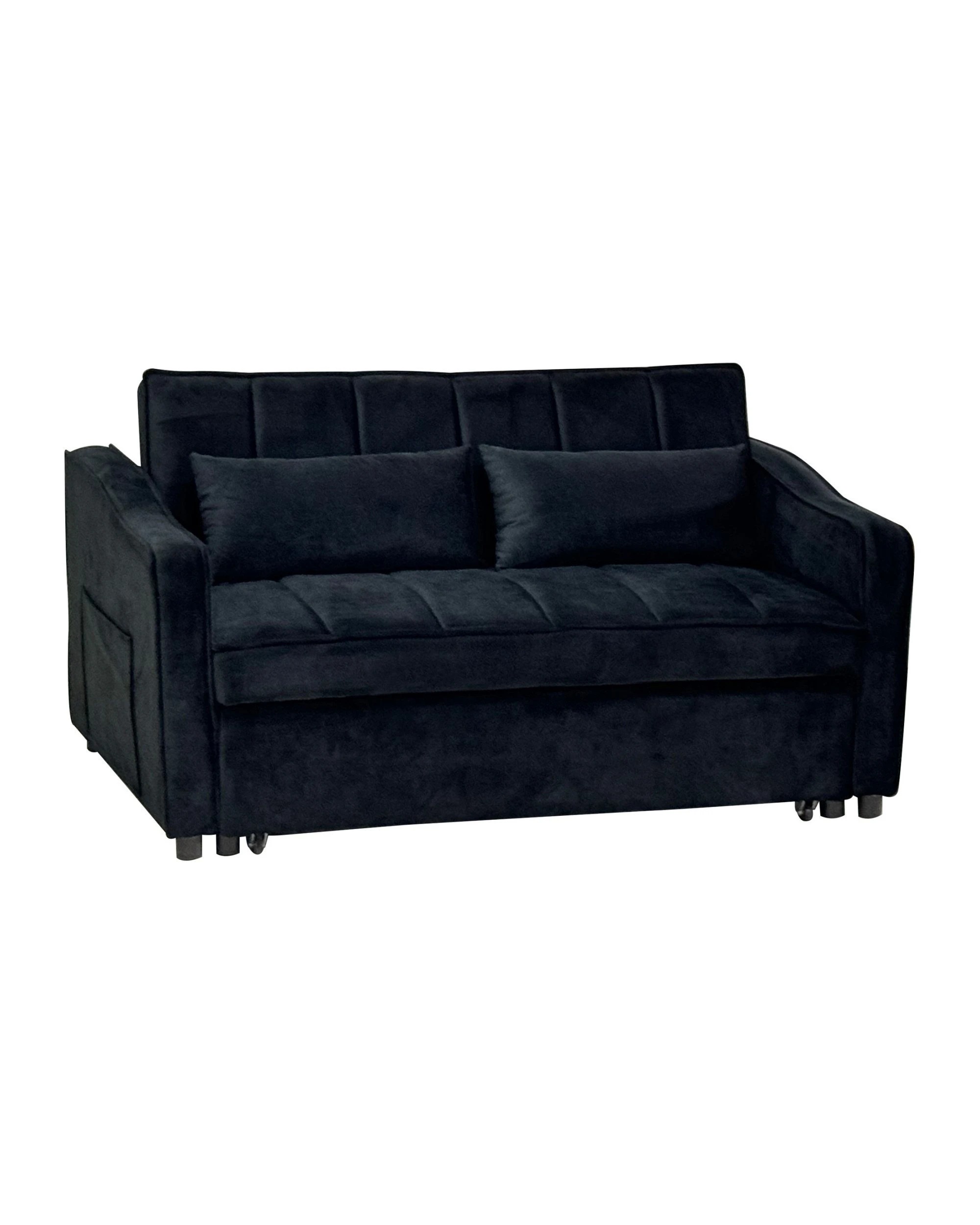 1 Sarantino Fenton Velvet 2-Seater Sofa Bed - Black, 1 of 9