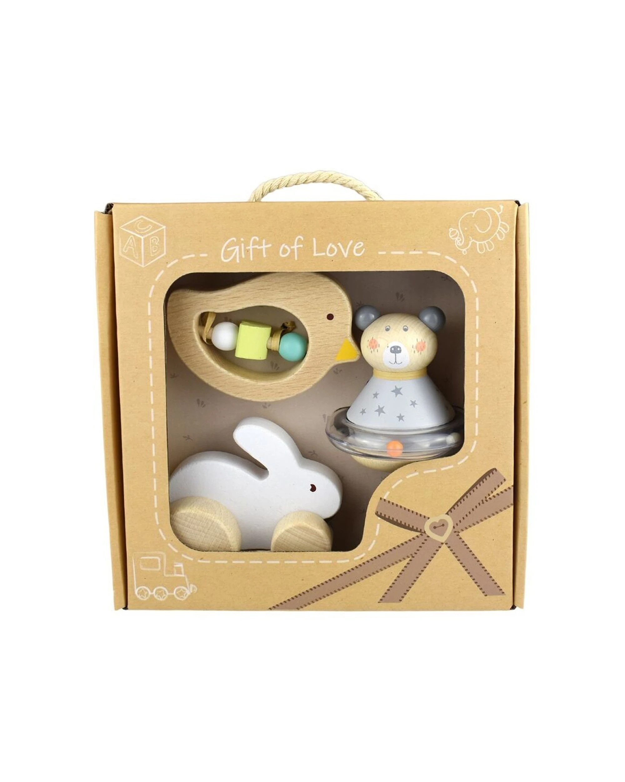 3 Kaper Kidz 3pc Calm And Breezy Baby Gift Set Bunny Bird Bear Toys - Natural, 3 of 7