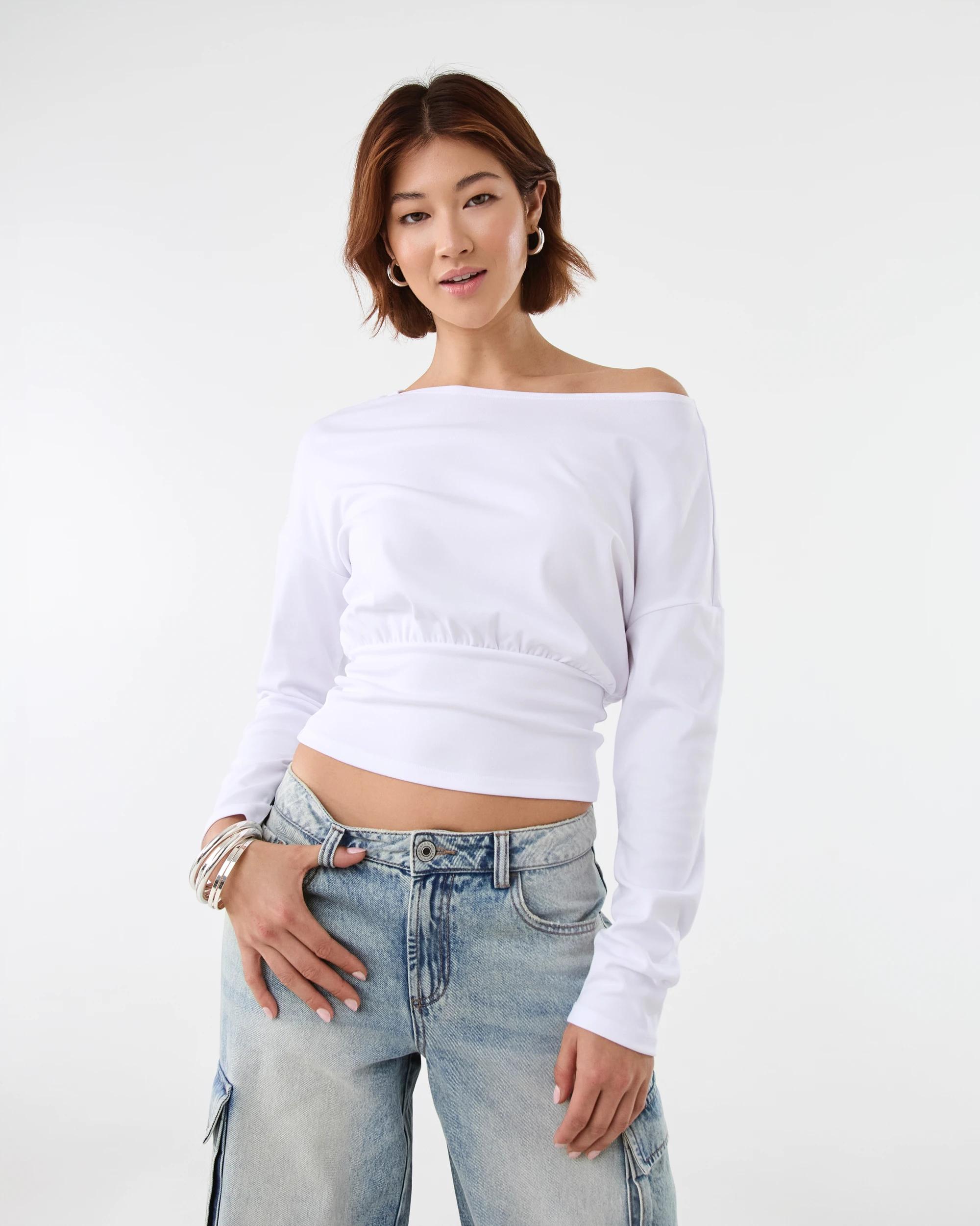 1 Long Sleeve Off the Shoulder Top White, 1 of 7