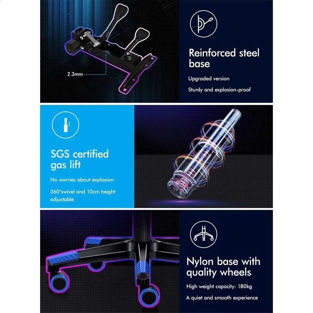 10 Alfordson Gaming Chair Office Racer Large Lumbar Cushion Footrest Seat Leather - Blue, 10 of 10