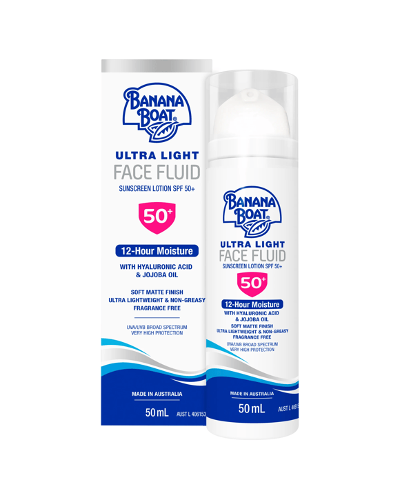 Banana Boat Ultra Light Face Fluid SPF 50+ Sunscreen Lotion 50ml - Hyaluronic Acid and Jojoba Oil