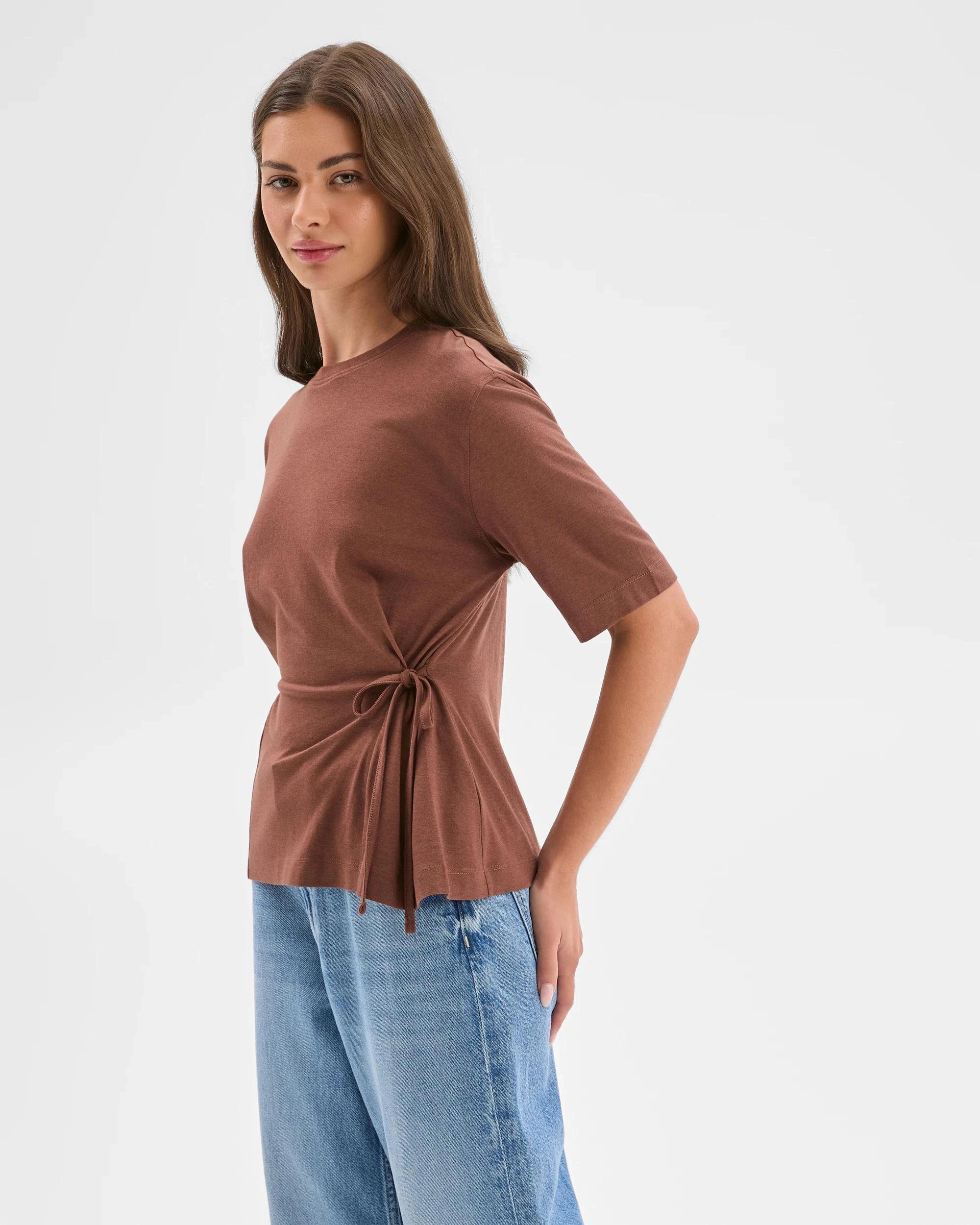 5 Target Petites Petites Australian Cotton Blend Short Sleeve Tie Waist T-Shirt SOFT BROWN, 5 of 7