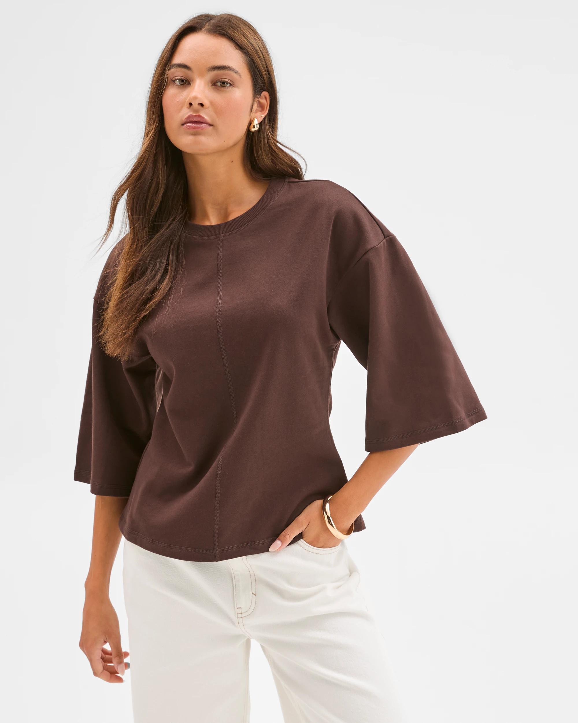 1 Lily Loves Australian Cotton Cinch Waist T-Shirt COFFEE BEAN, 1 of 6
