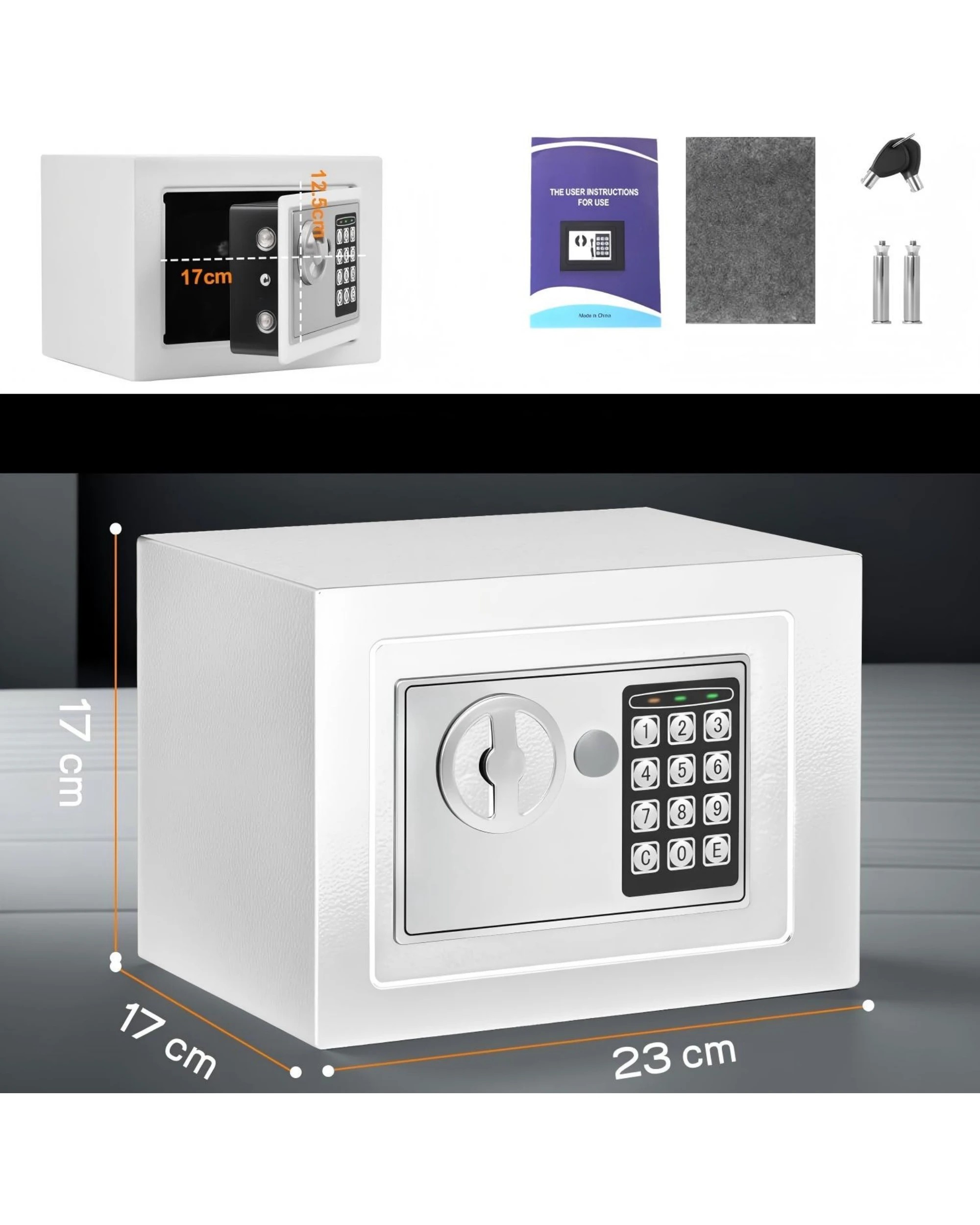 3 Advwin Security Safe and Lock Box 6.5 L/0.23 Cubic Feet - White, 3 of 8