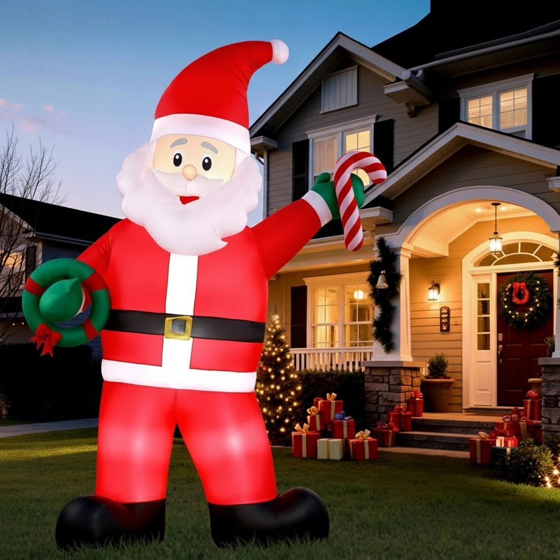 5 Jingle Jollys Christmas Inflatable Giant Santa 3.8M Height LED Illuminated Decorations - Multi, 5 of 7