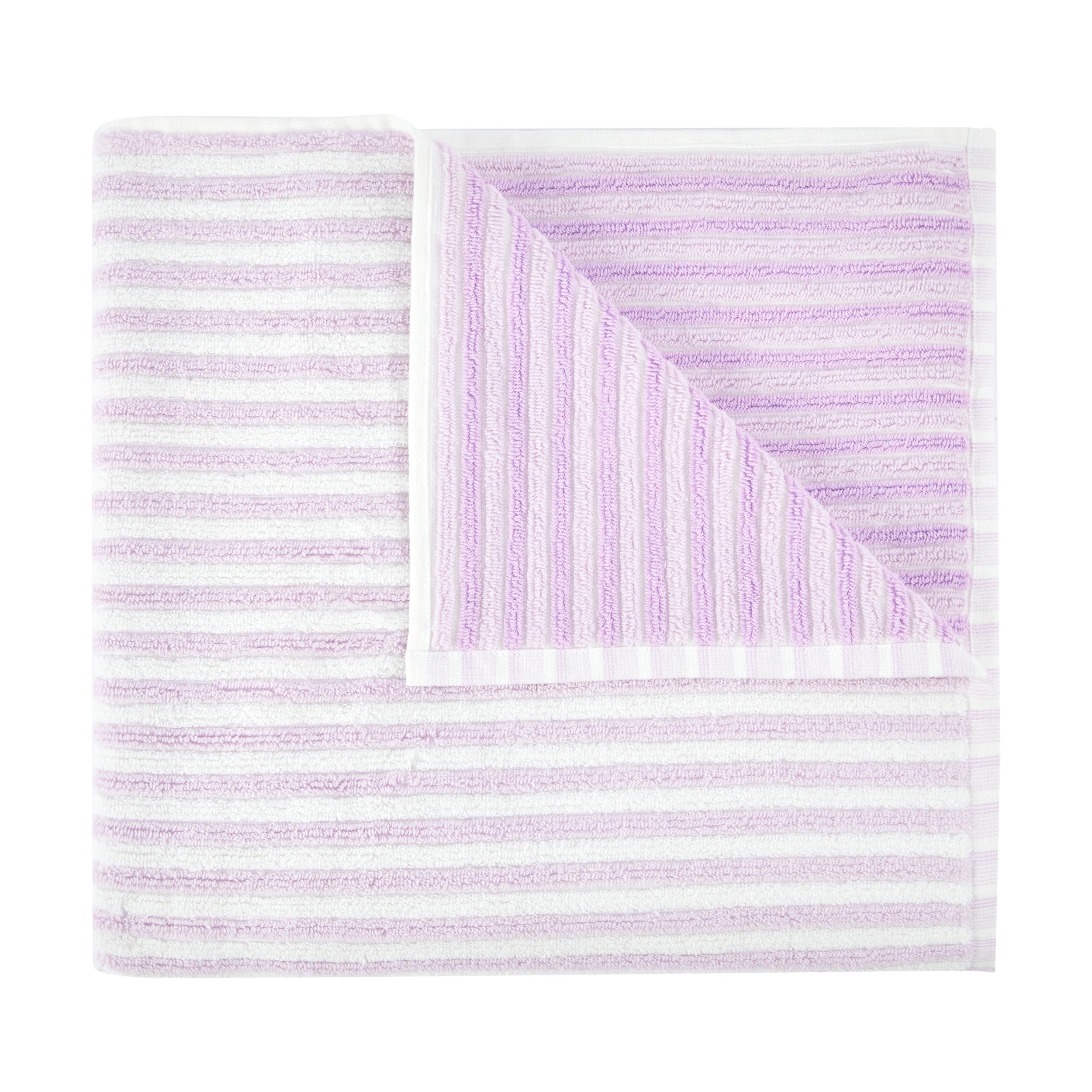 1 Cotton Reversible Stripe Bath Towel - Lilac, 1 of 6