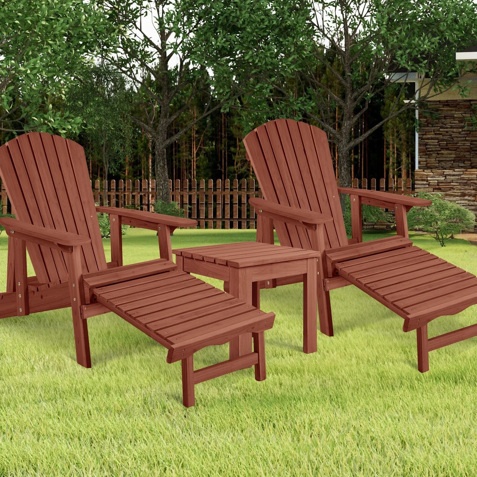 2 Alfordson Adirondack Chairs Table 3PCS Set Outdoor Furniture w/ Ottoman - Brown, 2 of 10
