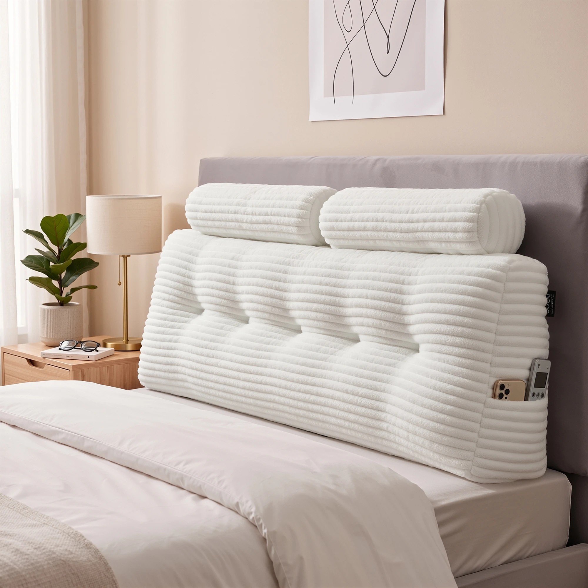 9 Giselle Bedding Sofa Reading Wedge Pillow Headboard Shredded Foam Support - Queen Bed - White, 9 of 9