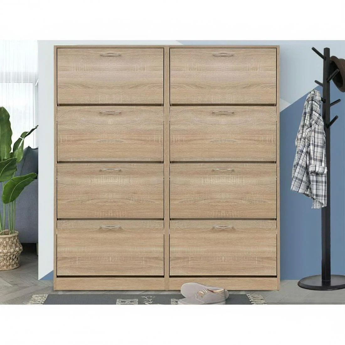 4 Artiss Shoe Rack Cabinet 60 Pairs 4 Doors - Wood - Natural, 4 of 4