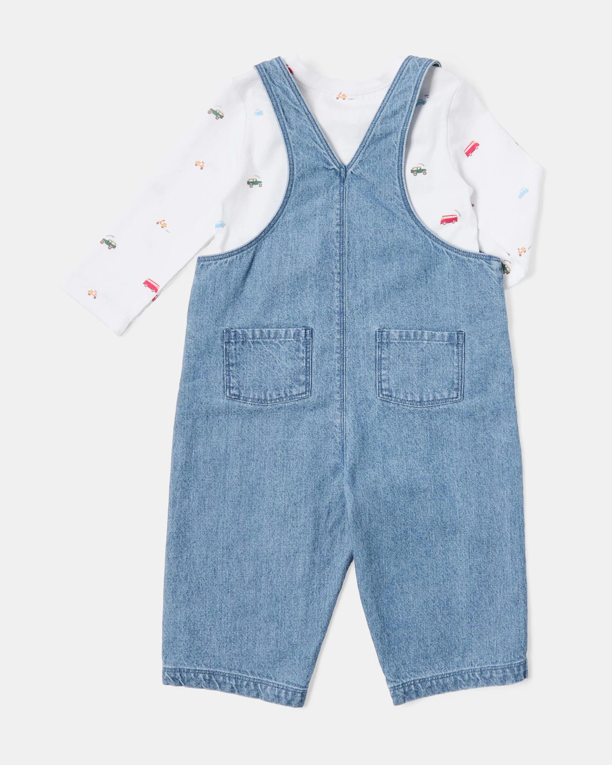 2 Long Sleeve Dungaree Set Cars, 2 of 5