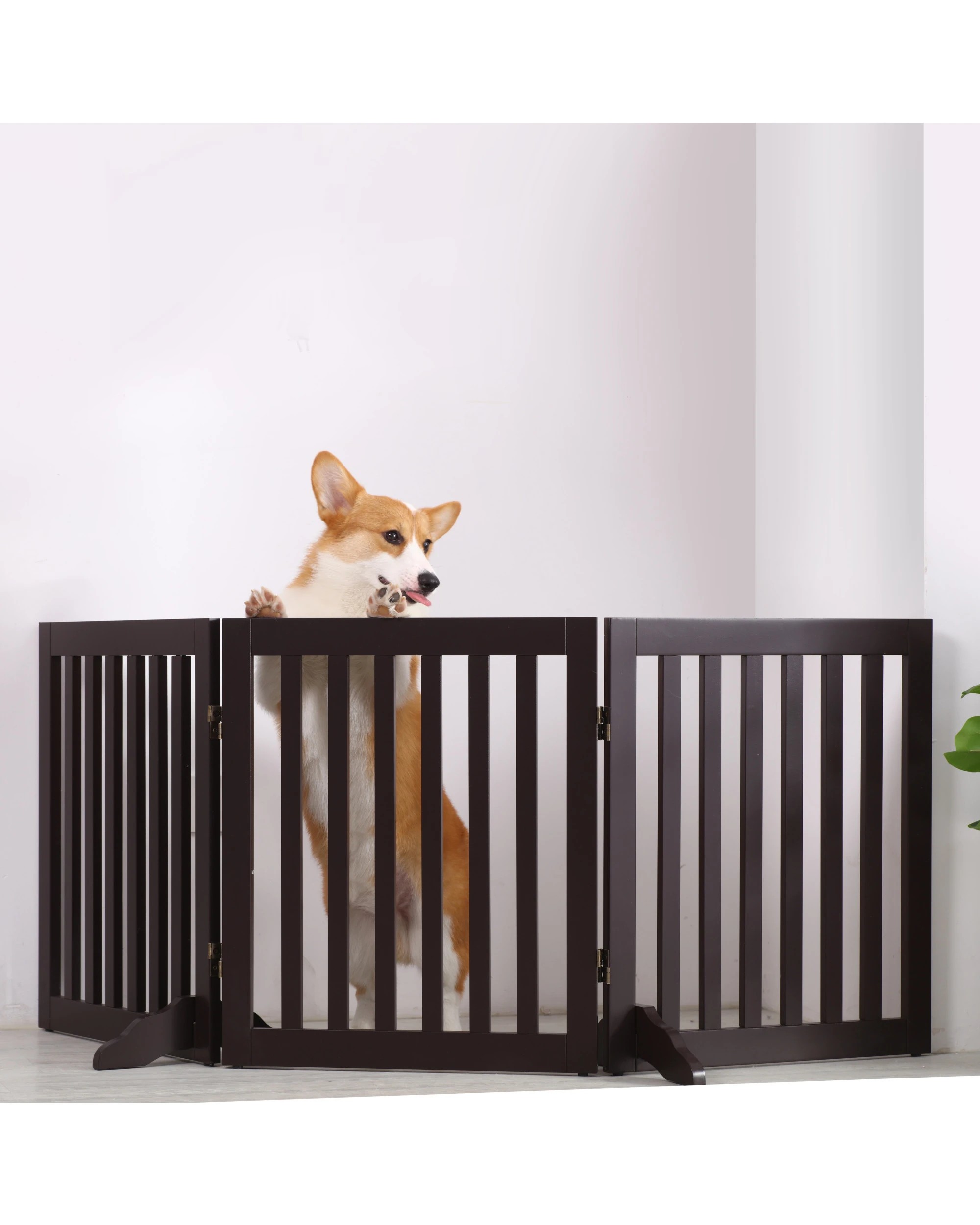 2 Charlie's Wooden 3 Panel Freestanding Dog Gate - Brown, 2 of 5
