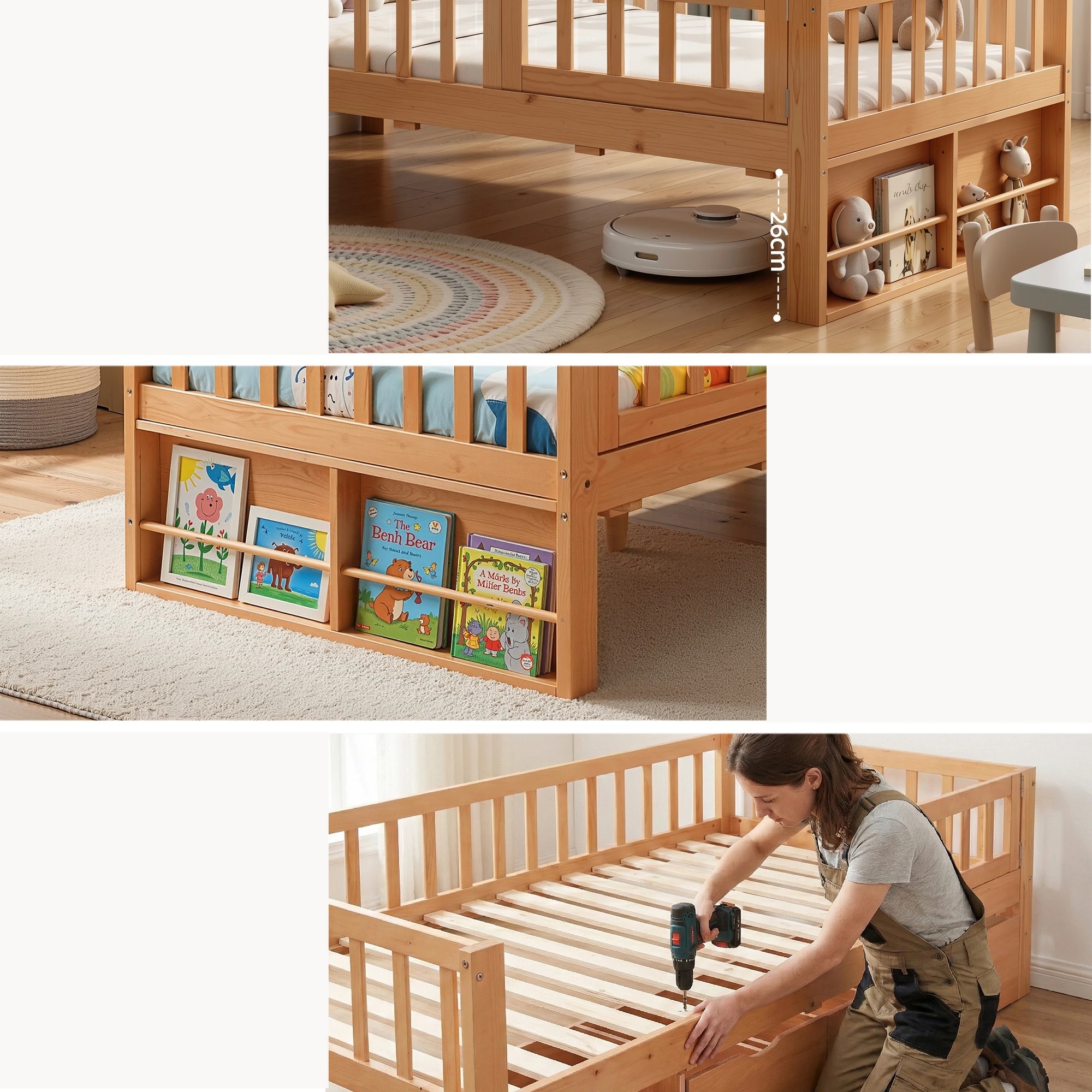 6 Artiss Kids Single Bed Frame with 3 Storage Drawer Montessori Bed for Toddler - Natural, 6 of 8