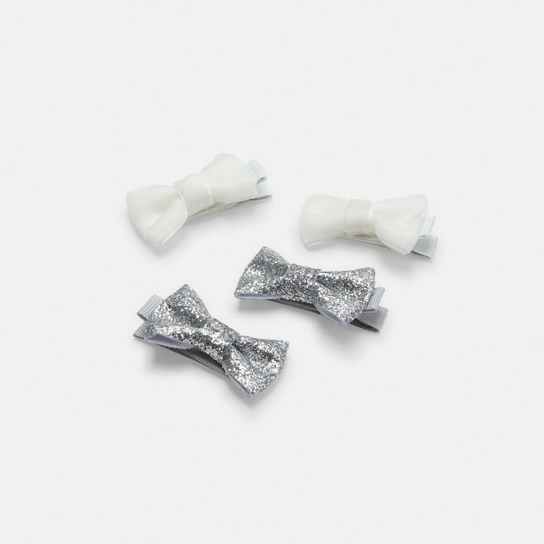 2 4 Pack Silver Tone and White Bow Hair Clips, 2 of 3