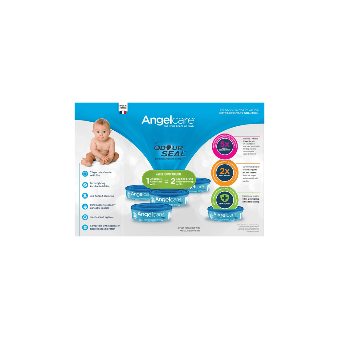 8 Angelcare Odour Seal Nappy Disposal System With 1 Refill Cassette Starter Kit
 - White, 8 of 9