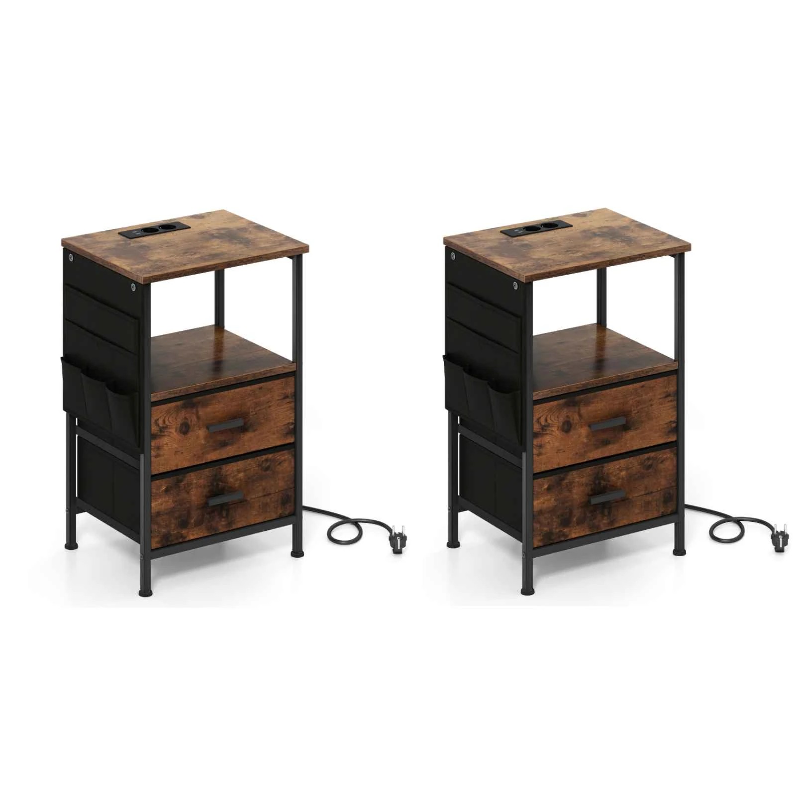 1 Costway 2x End Table LED Lighted Nightstand w/Charging Station, 1 of 5