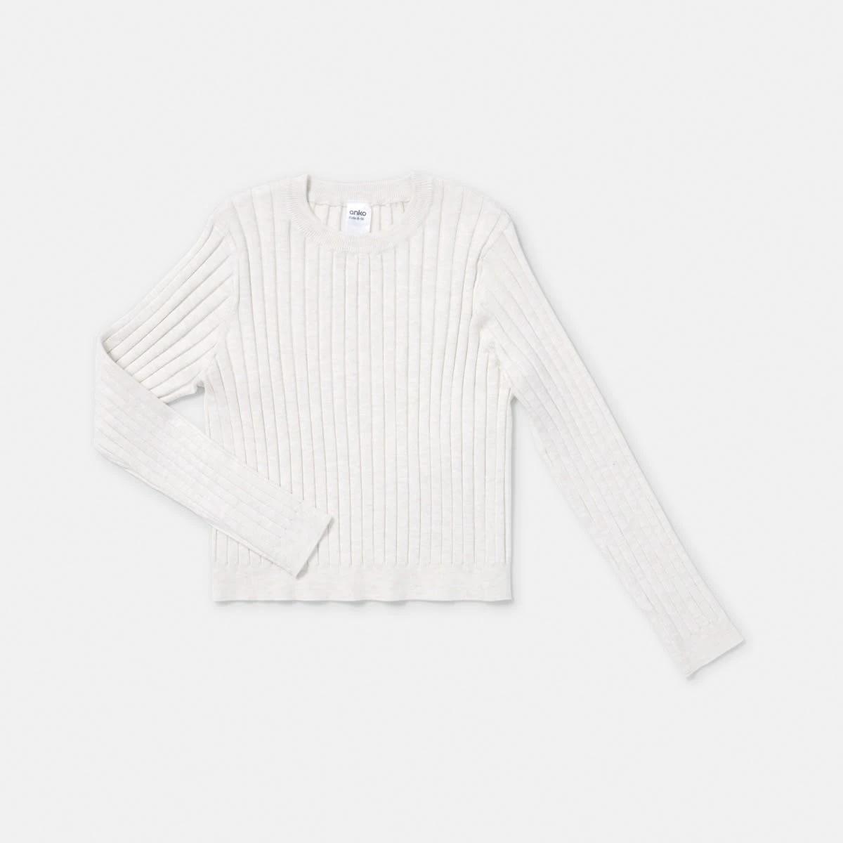 7 Long Sleeve Rib Knit Top Crm Marle, 7 of 8