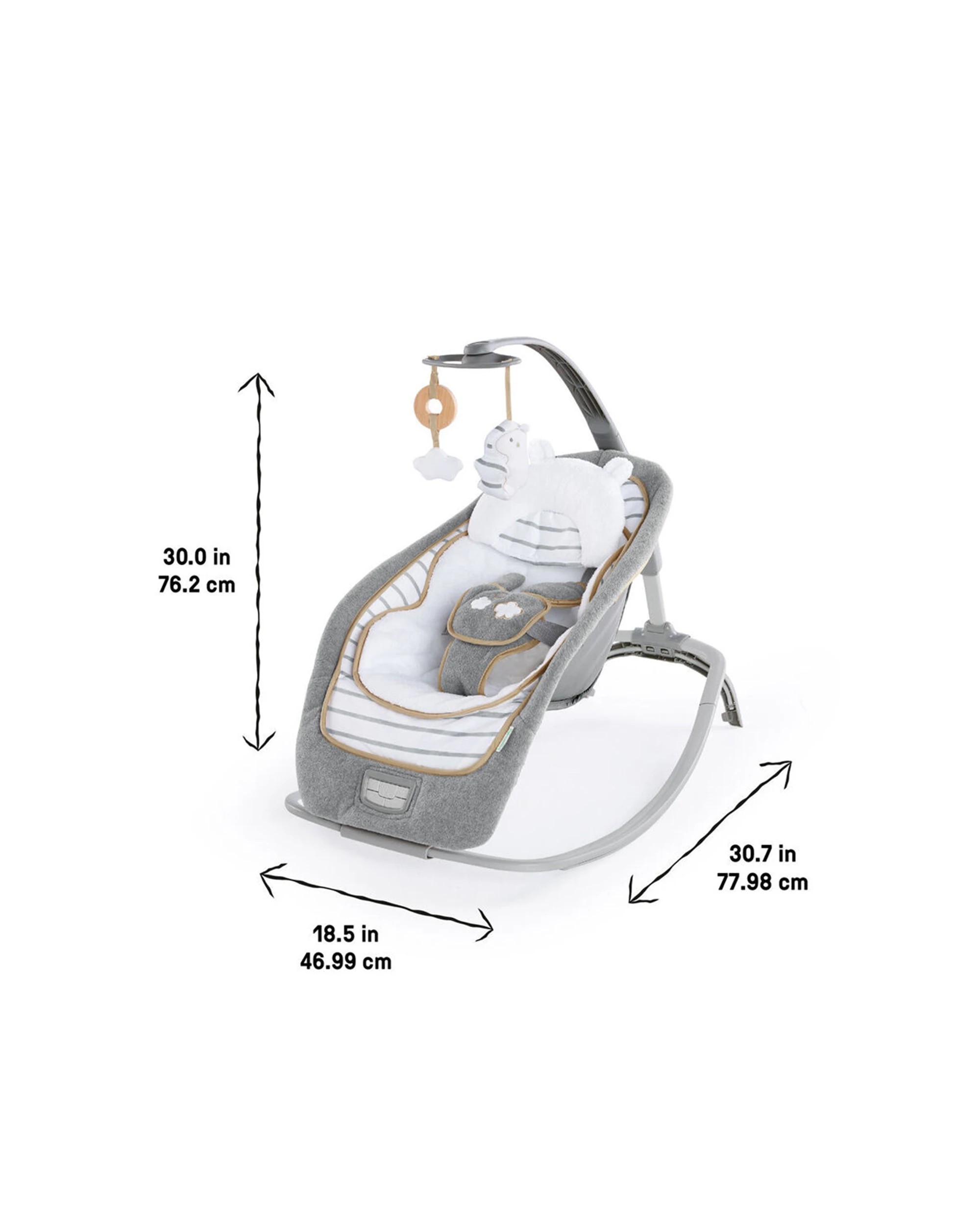 2 Ingenuity Modern Baby Rocker Recline Toy Bar Vibrations And Music 0 Months - Grey, 2 of 8