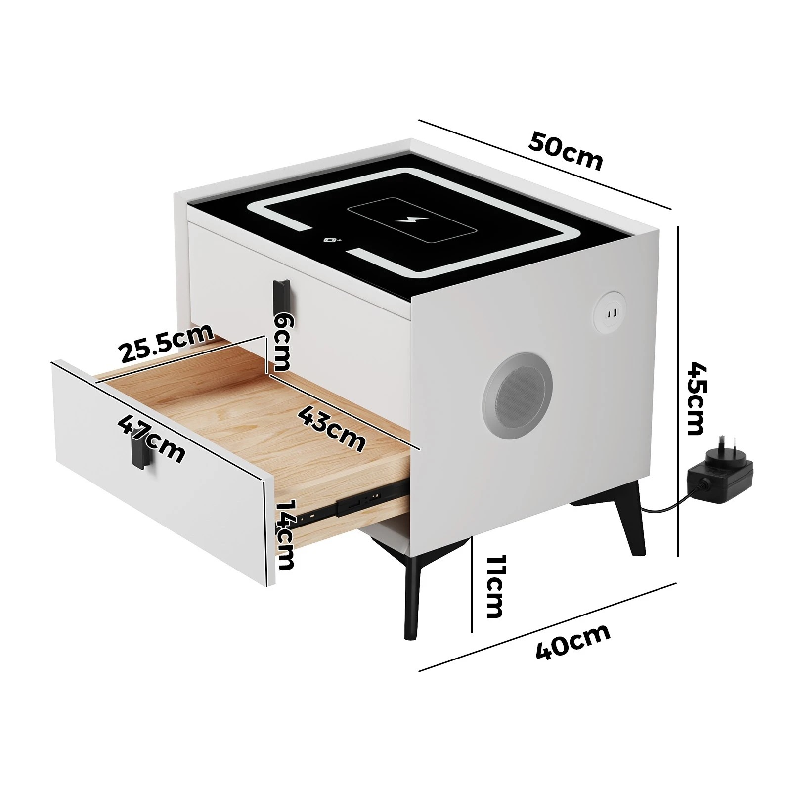 2 Oikiture Set of 2 Smart Bedside Tables LED Wireless Charging Nightstand - White, 2 of 7