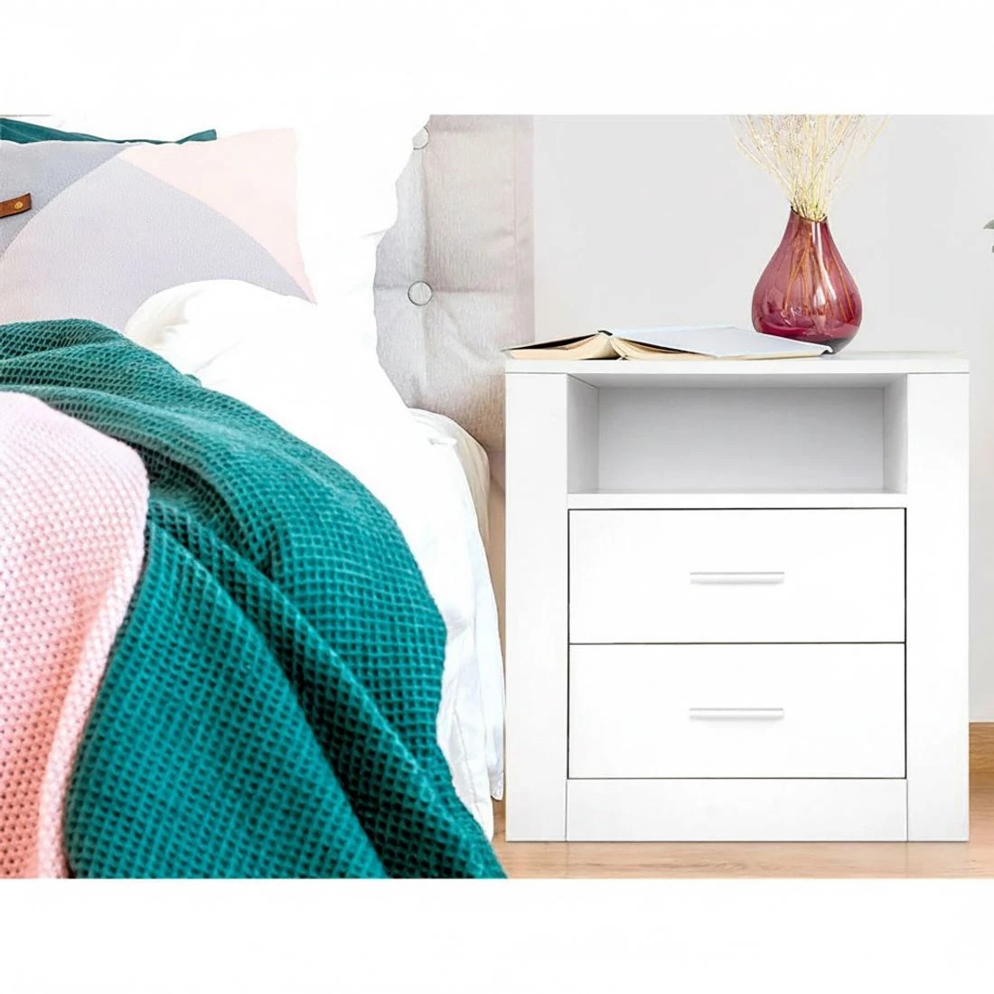 3 Artiss 2 X Bedside Table 2 Drawers with Shelf - White, 3 of 6