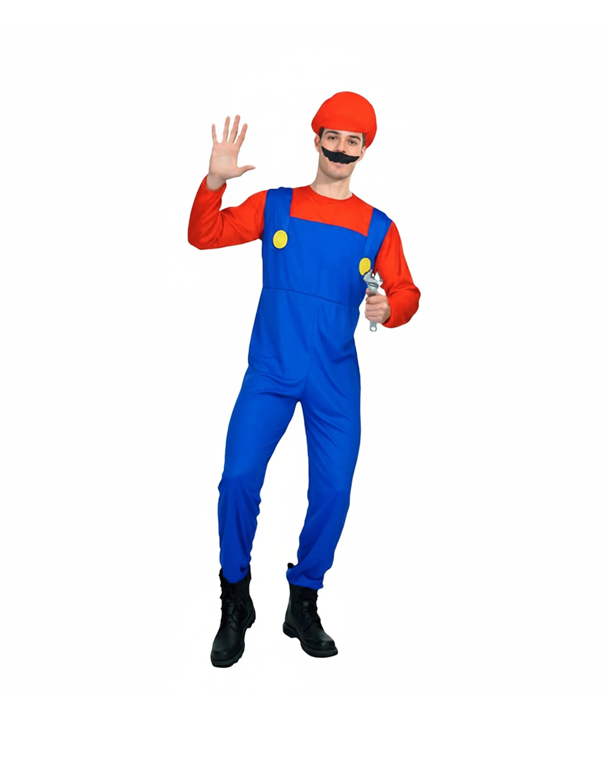 1 JD Party Adult Costume Plumber Complete Set With Hat & Mosutache L/XL - Red, 1 of 1