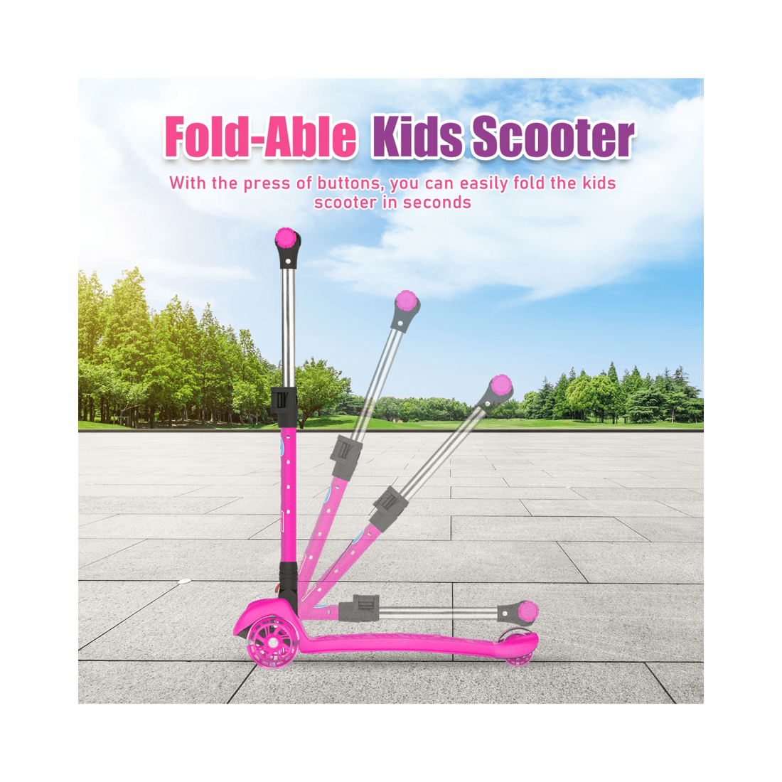 9 Advwin Foldable Kids Scooter w/ Music Light Up 3 Wheels Pink, 9 of 9