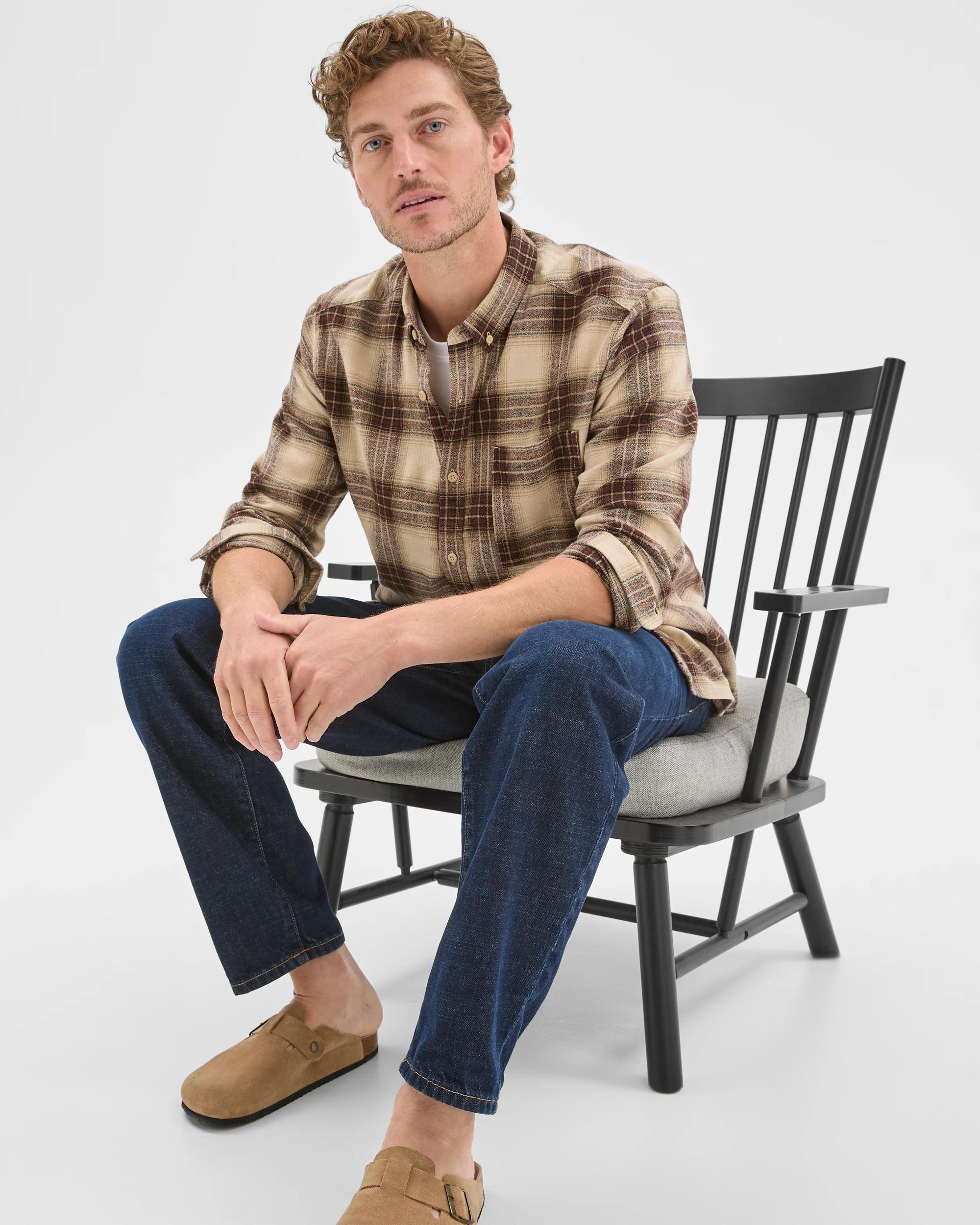 5 Target Man Long Sleeve Brushed Check Shirt ECRU, 5 of 7