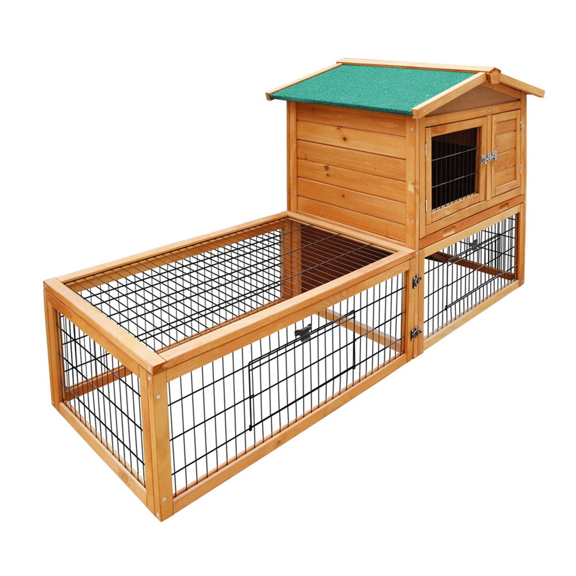 1 i.Pet Chicken Coop Rabbit Hutch Large Run Wooden Cage Pet House Outdoor Bunny - Brown, 1 of 9