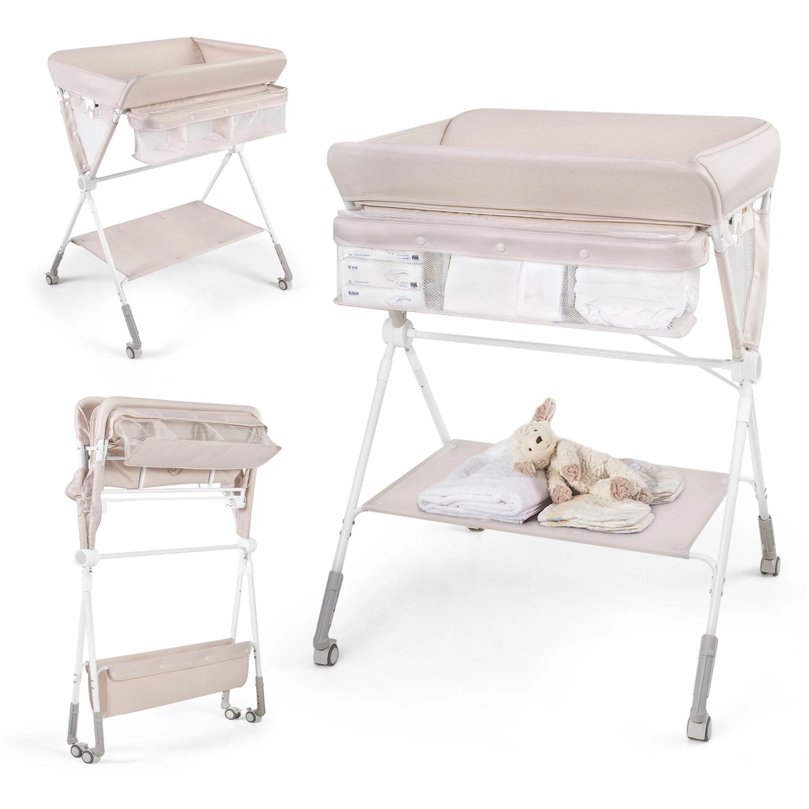 1 Costway Foldable Changing Table Diaper Organizer w/Wheels, 1 of 5