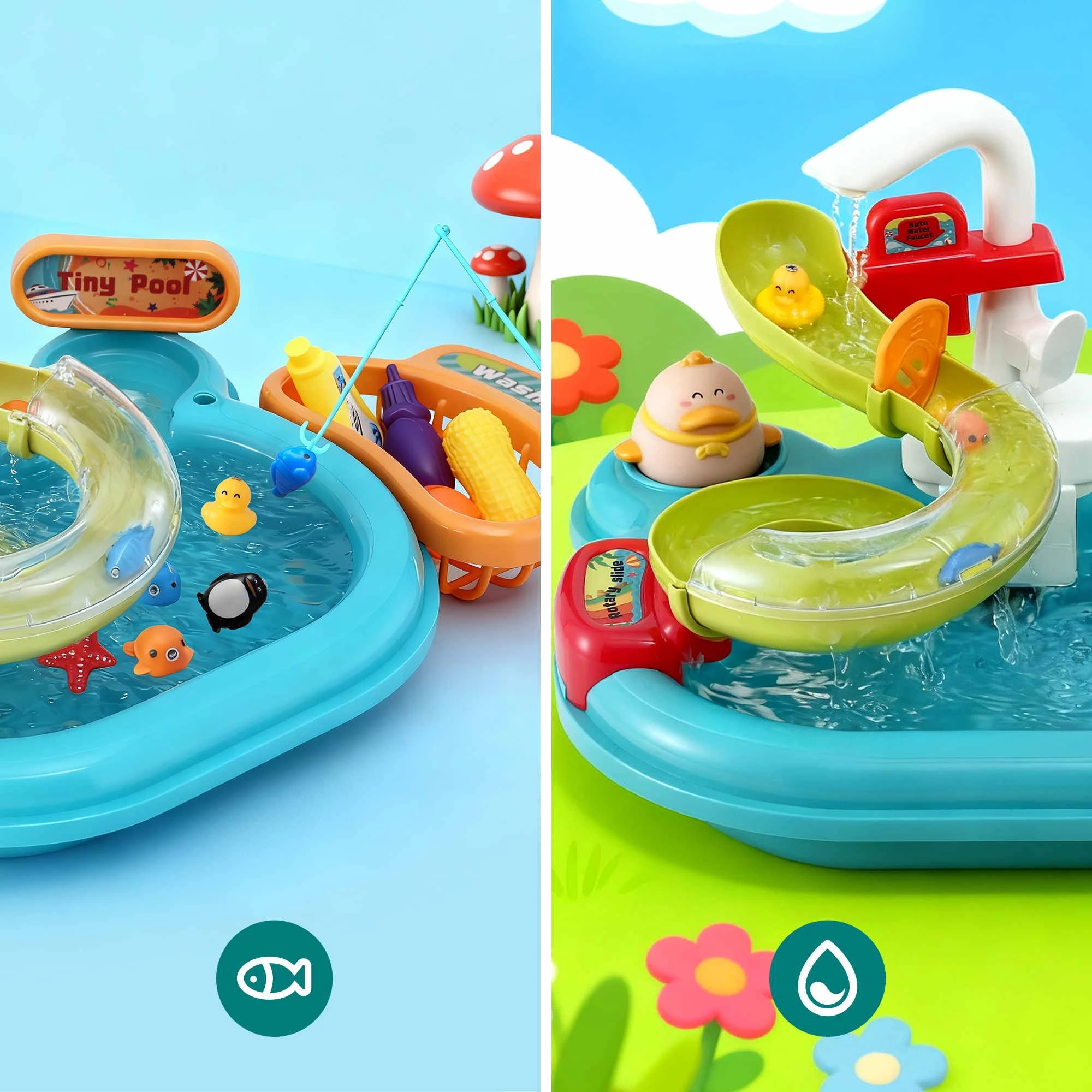 8 Keezi 2 Piece Kids Pretend Kitchen Playset Water Toys Fishing Game - Multi, 8 of 9