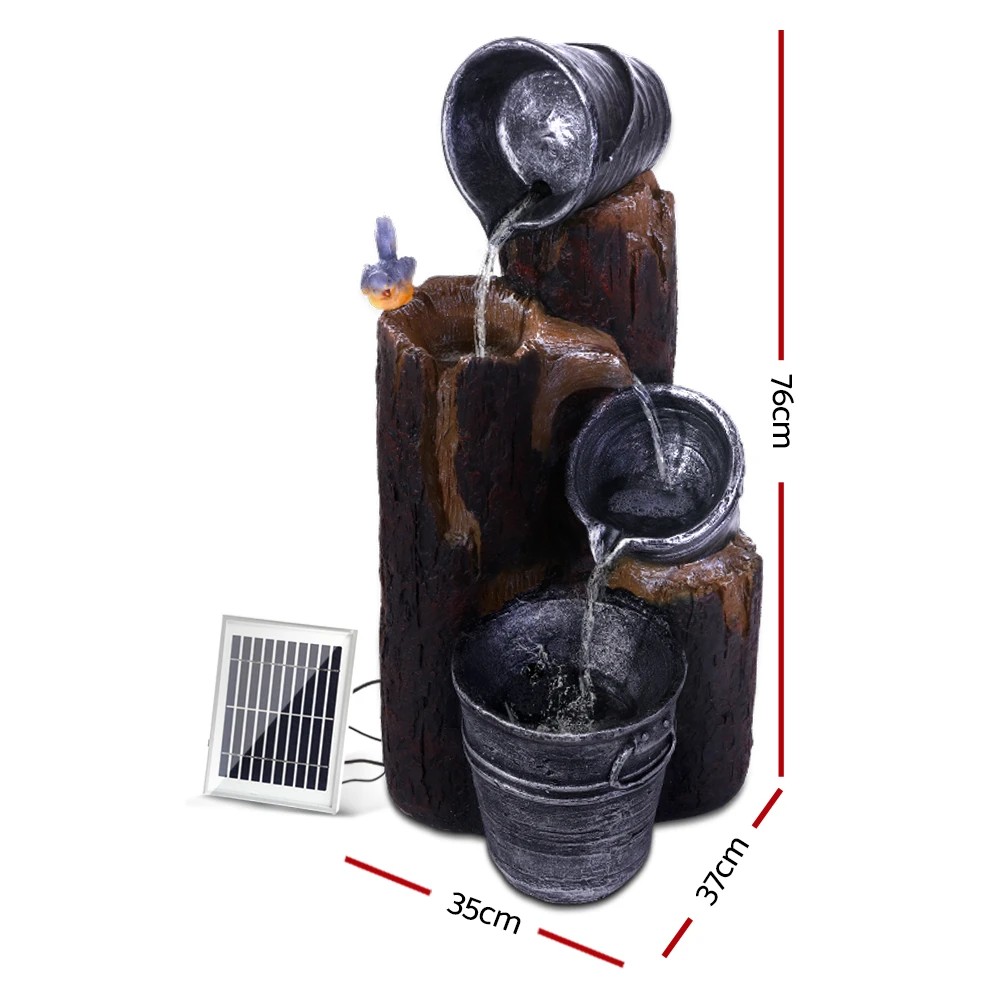 2 Gardeon Solar Water Feature Cascading Fountain 3-Tier Bucket LED light Bird - Black, 2 of 7