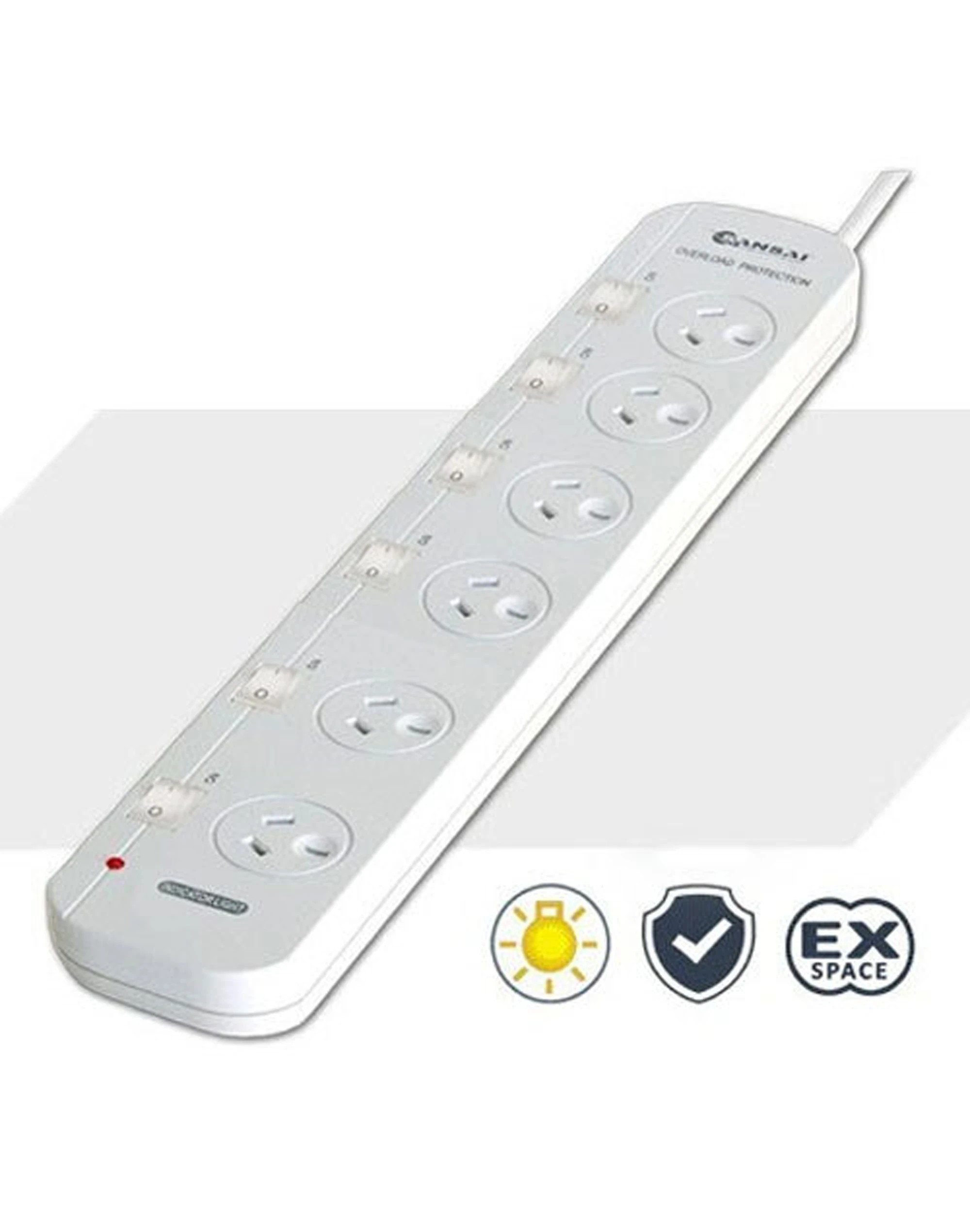 3 Sansai 6 Way Individually Switched Outlets Powerboard With Overload Protection - White, 3 of 3