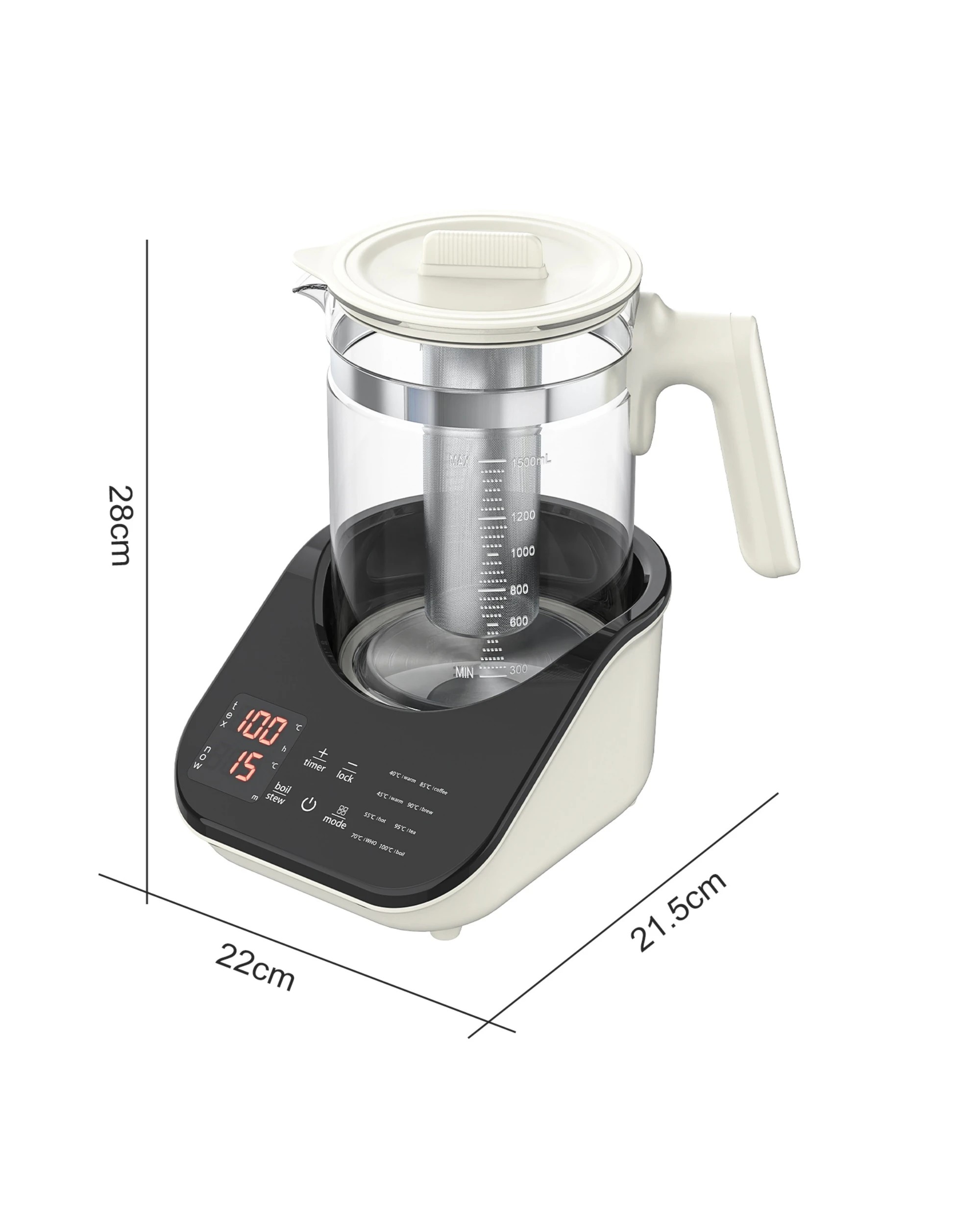 5 Advwin Electric Kettle 1.5L Temperature Control Glass Kettle with Removable Infuser - Black, 5 of 5