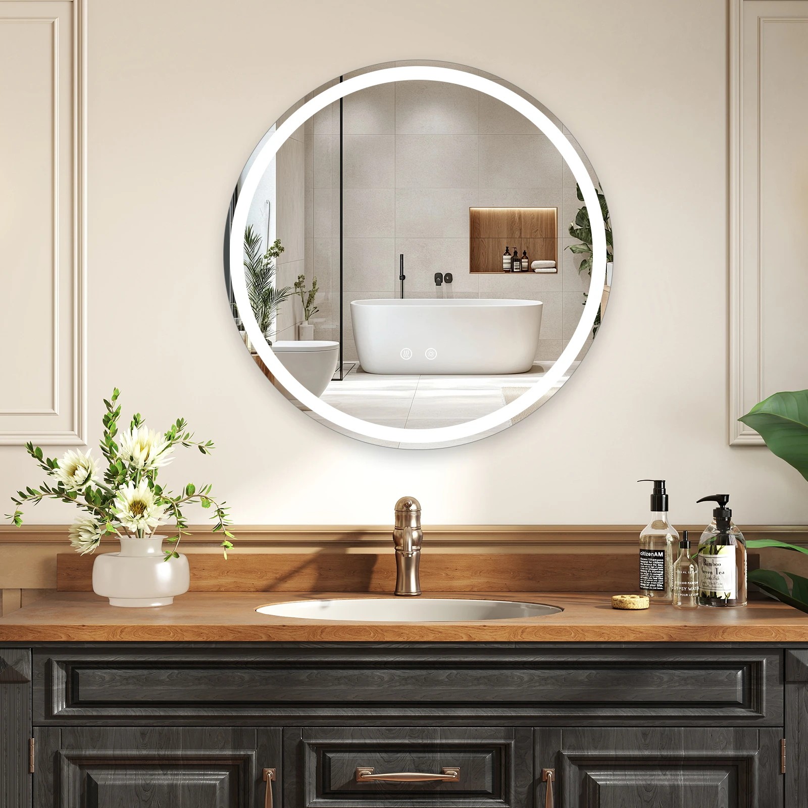 3 Costway 70cm Round LED Bathroom Mirror Wall-mounted Backlit Vanity Mirror, 3 of 6