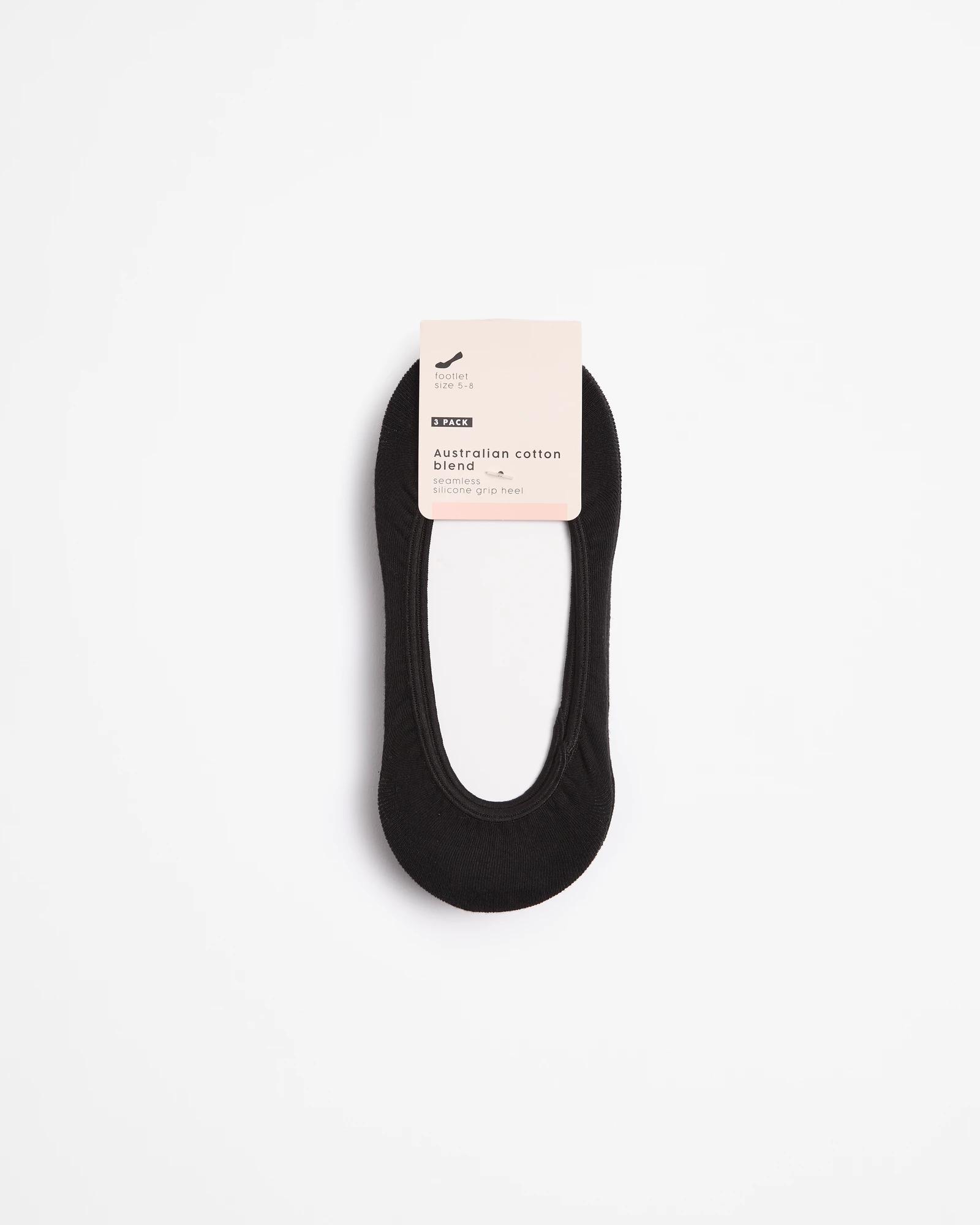 3 Target Australian Cotton Blend 3 Pack Invisible Footlet Socks BLACK, 3 of 3