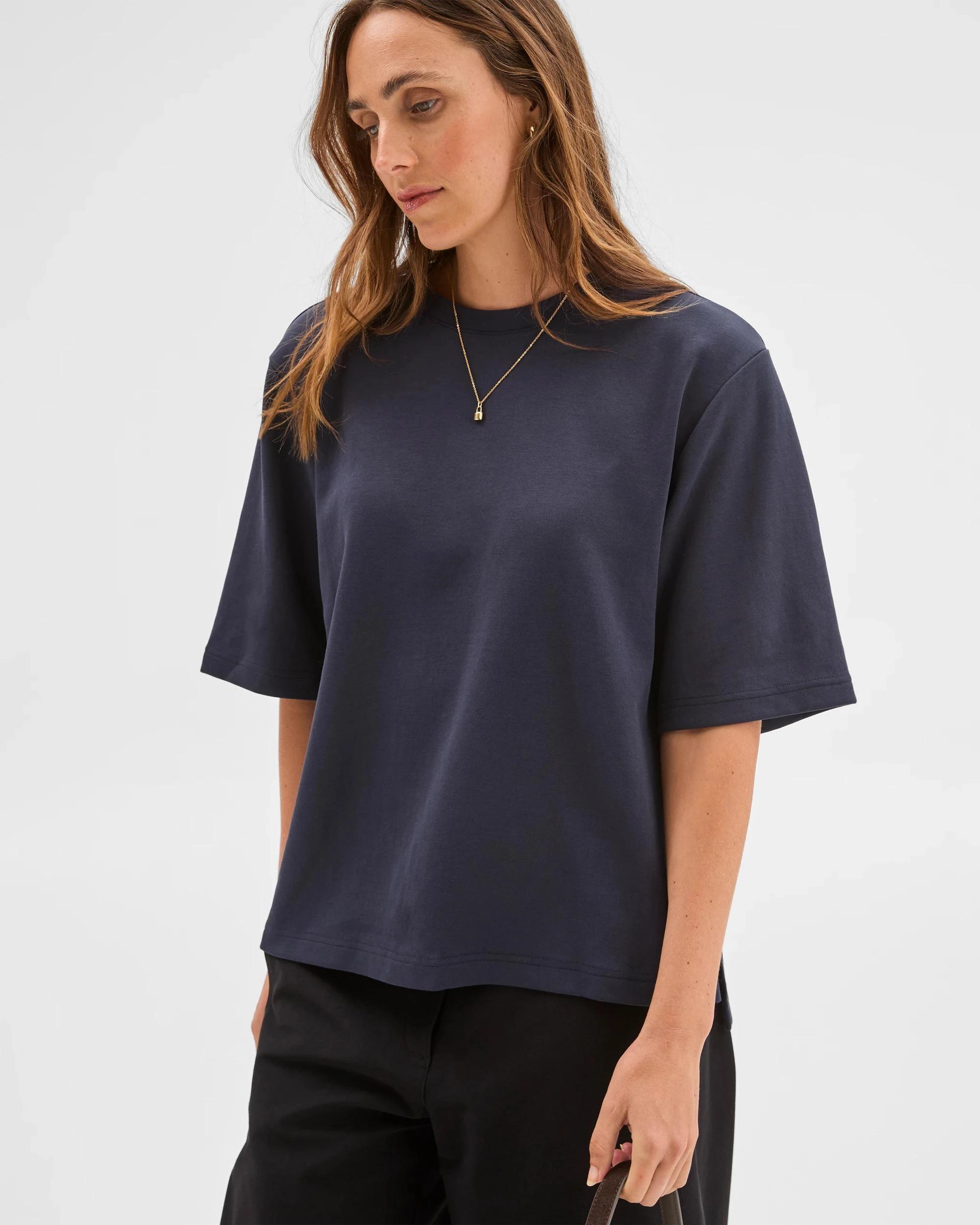 3 Target Woman Australian Cotton Blend Oversized Interlock T-Shirt NIGHT SKY, 3 of 5